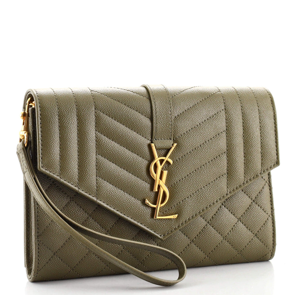 Classic Monogram Envelope Wristlet Clutch Mixed Matelasse Leather