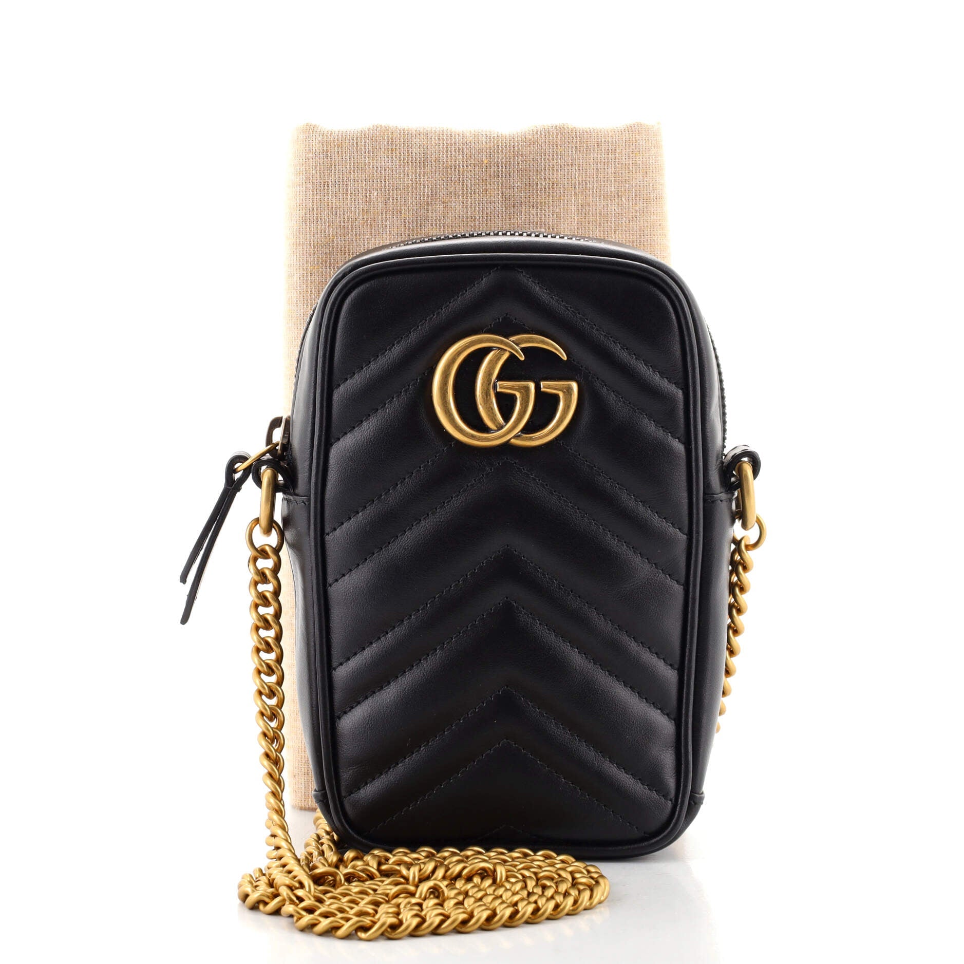GG Marmont Vertical Phone Crossbody Bag Matelasse Leather Mini