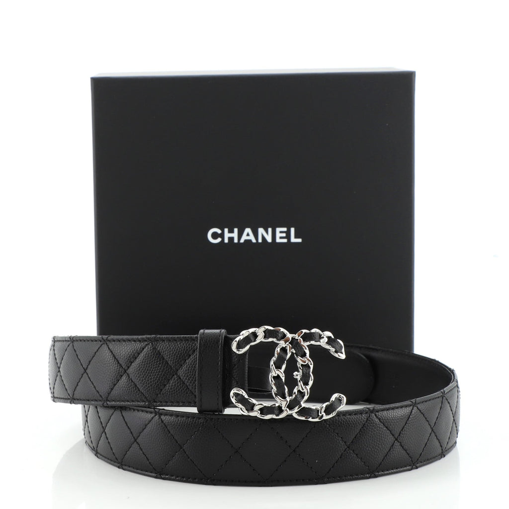 Woven Chain CC Buckle Belt Quilted Caviar Medium 85