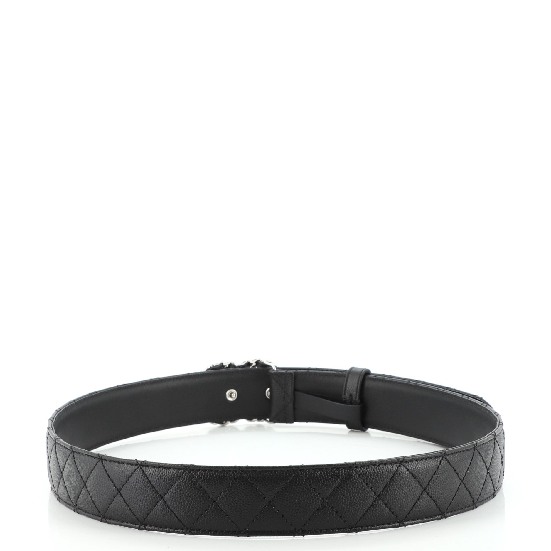 Woven Chain CC Buckle Belt Quilted Caviar Medium 85