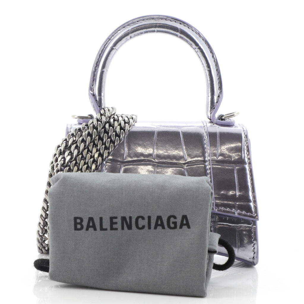 Hourglass Top Handle Bag Crocodile Embossed Leather Mini