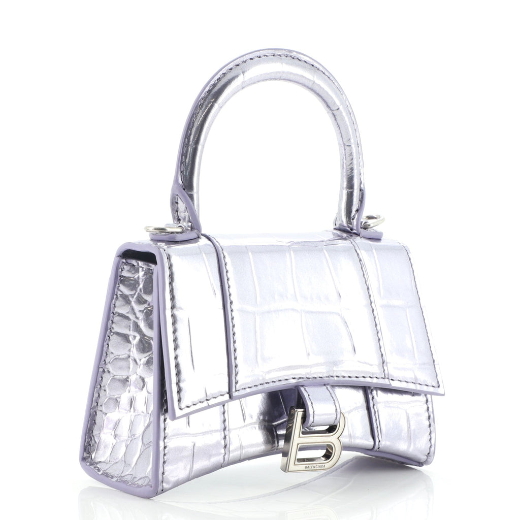 Hourglass Top Handle Bag Crocodile Embossed Leather Mini