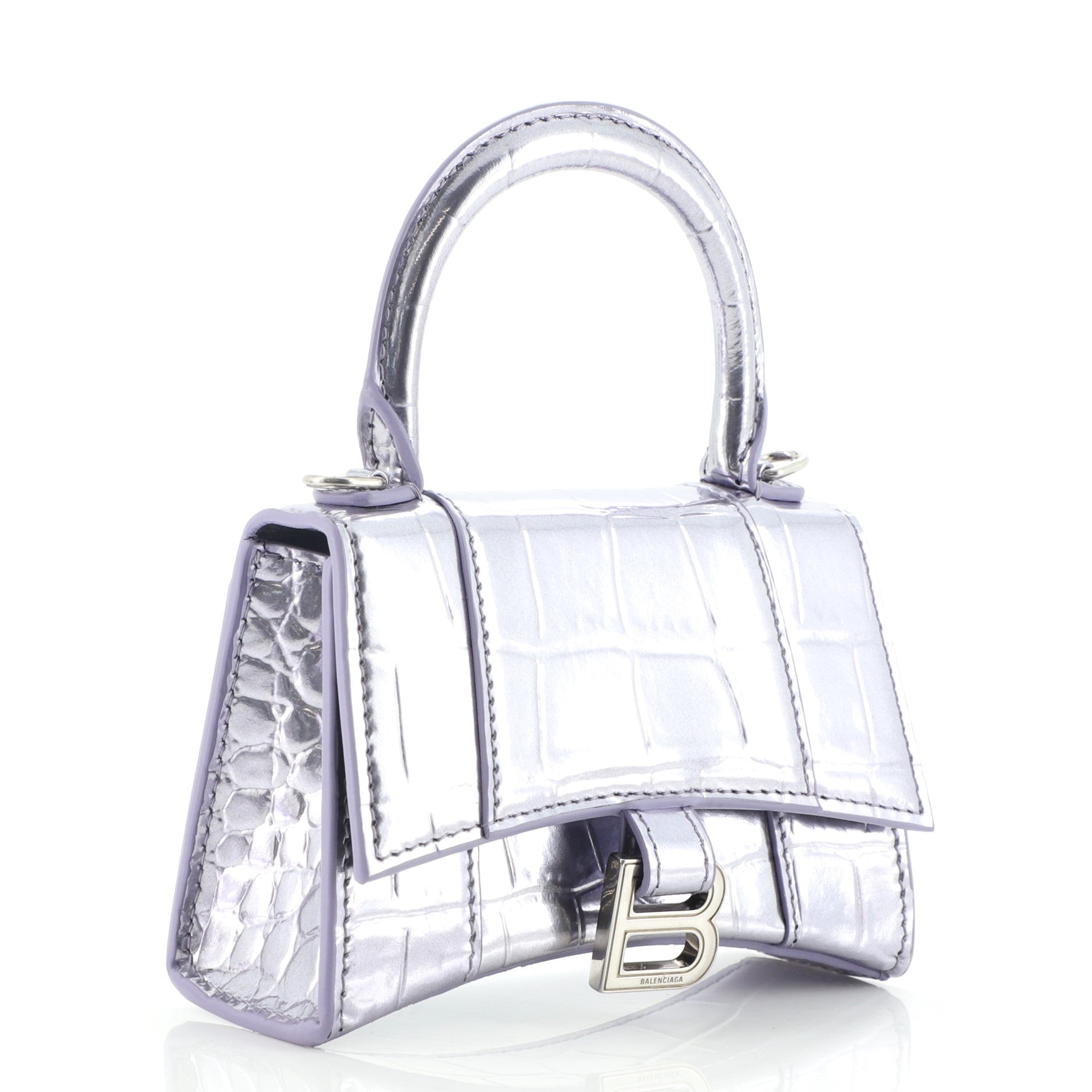 Hourglass Top Handle Bag Crocodile Embossed Leather Mini