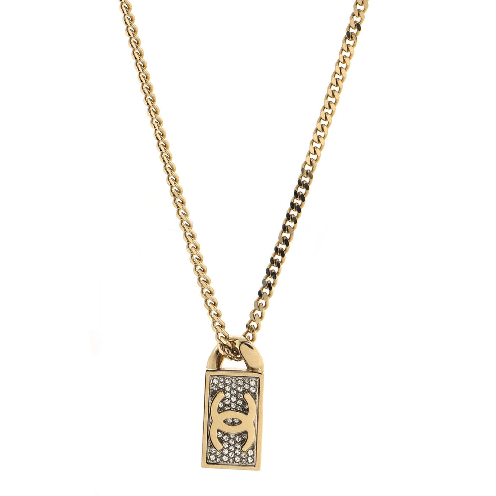 CC Dog Tag Pendant Necklace Metal with Crystals