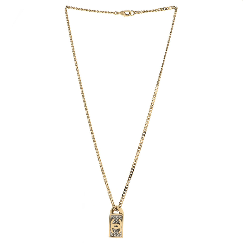 CC Dog Tag Pendant Necklace Metal with Crystals