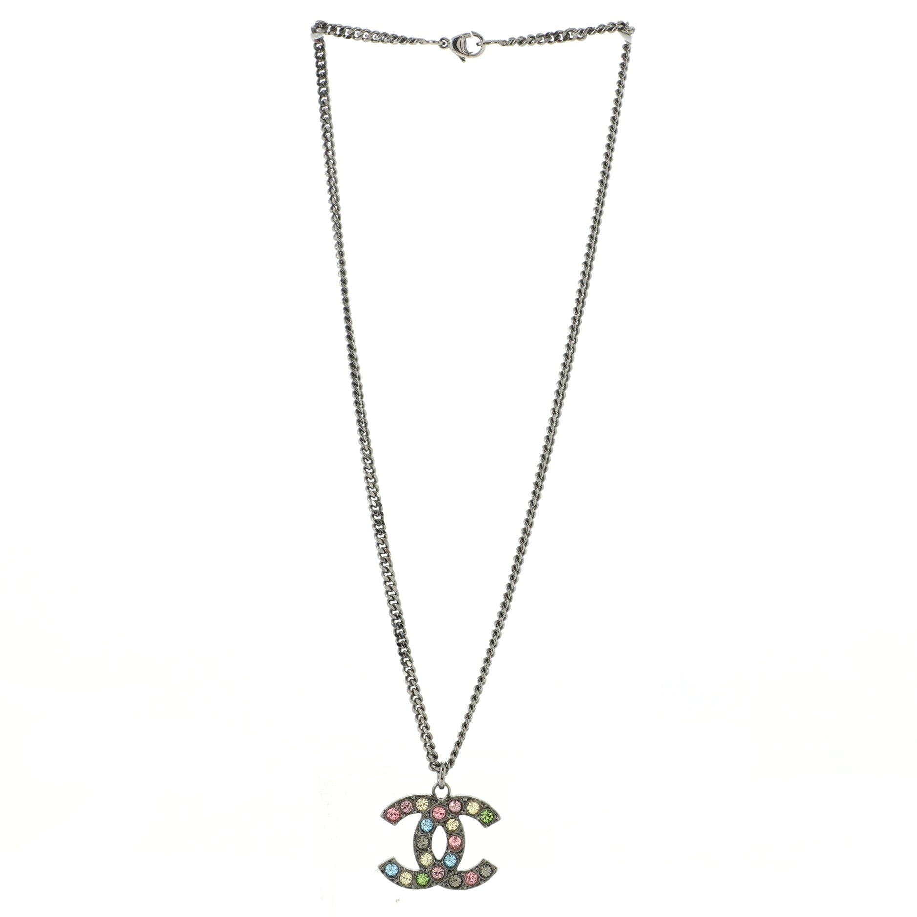 CC Pendant Necklace Multicolor Crystal Embellished Metal