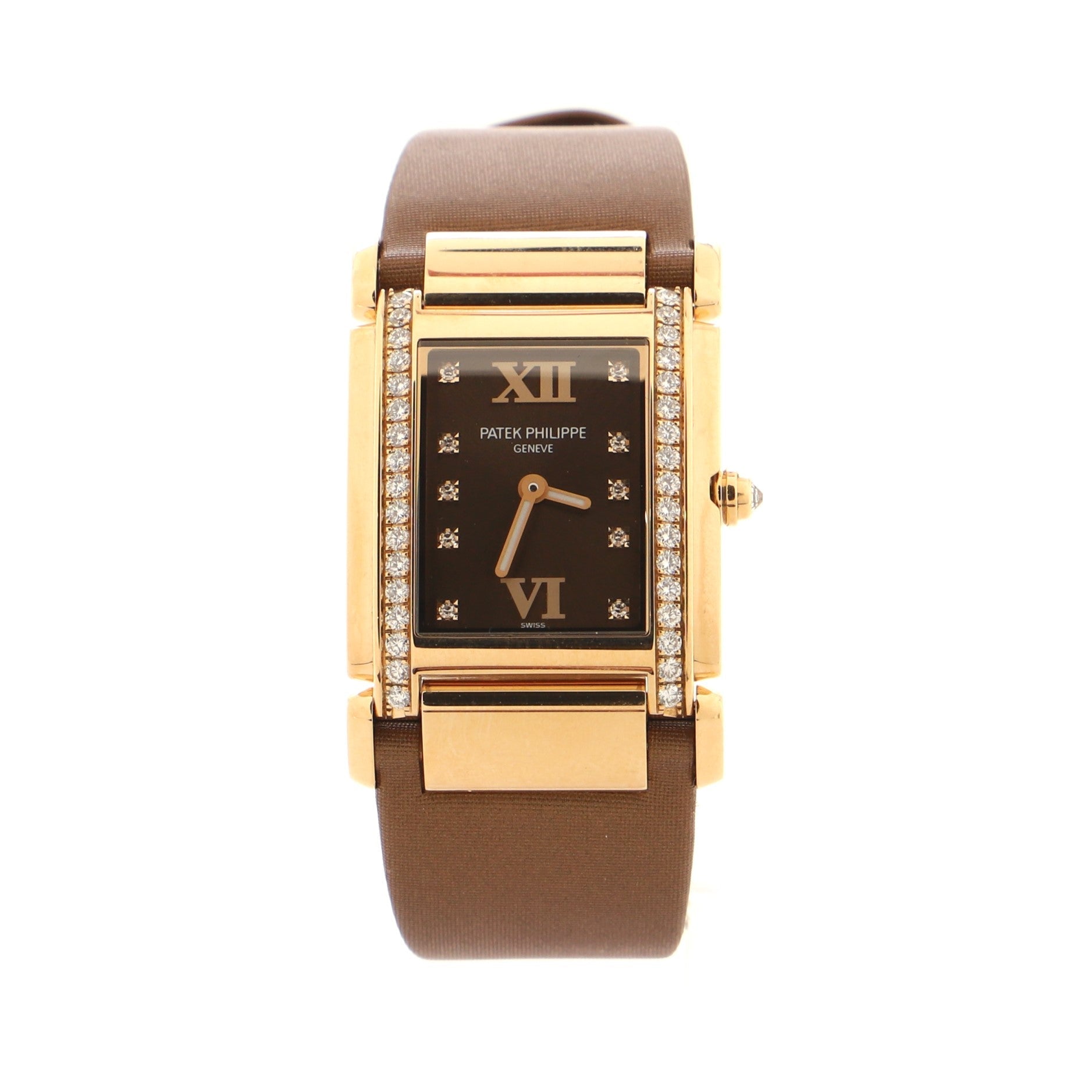 Twenty-4 Quartz Watch Rose Gold and Satin Leather with Diamond Bezel and Markers 25