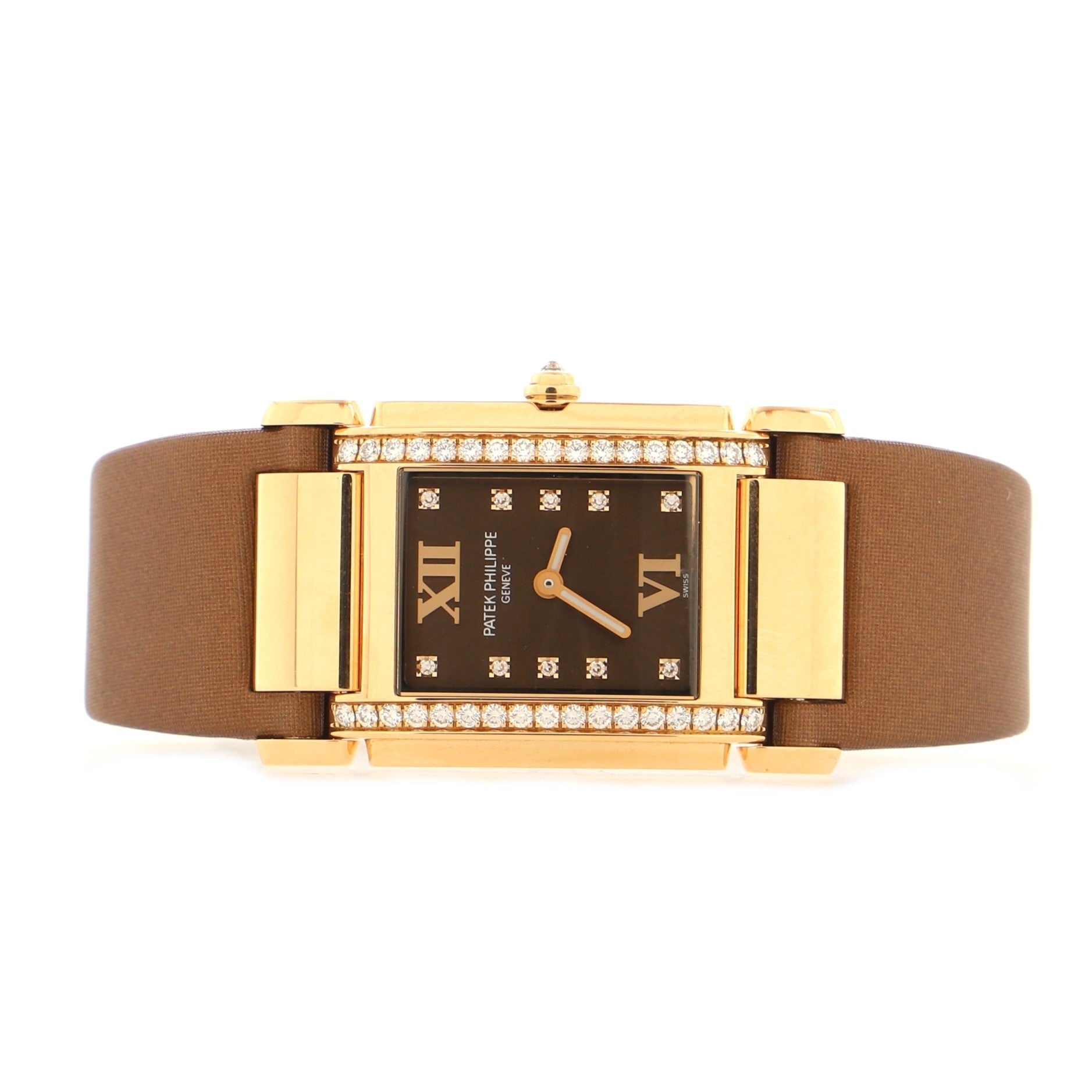 Twenty-4 Quartz Watch Rose Gold and Satin Leather with Diamond Bezel and Markers 25