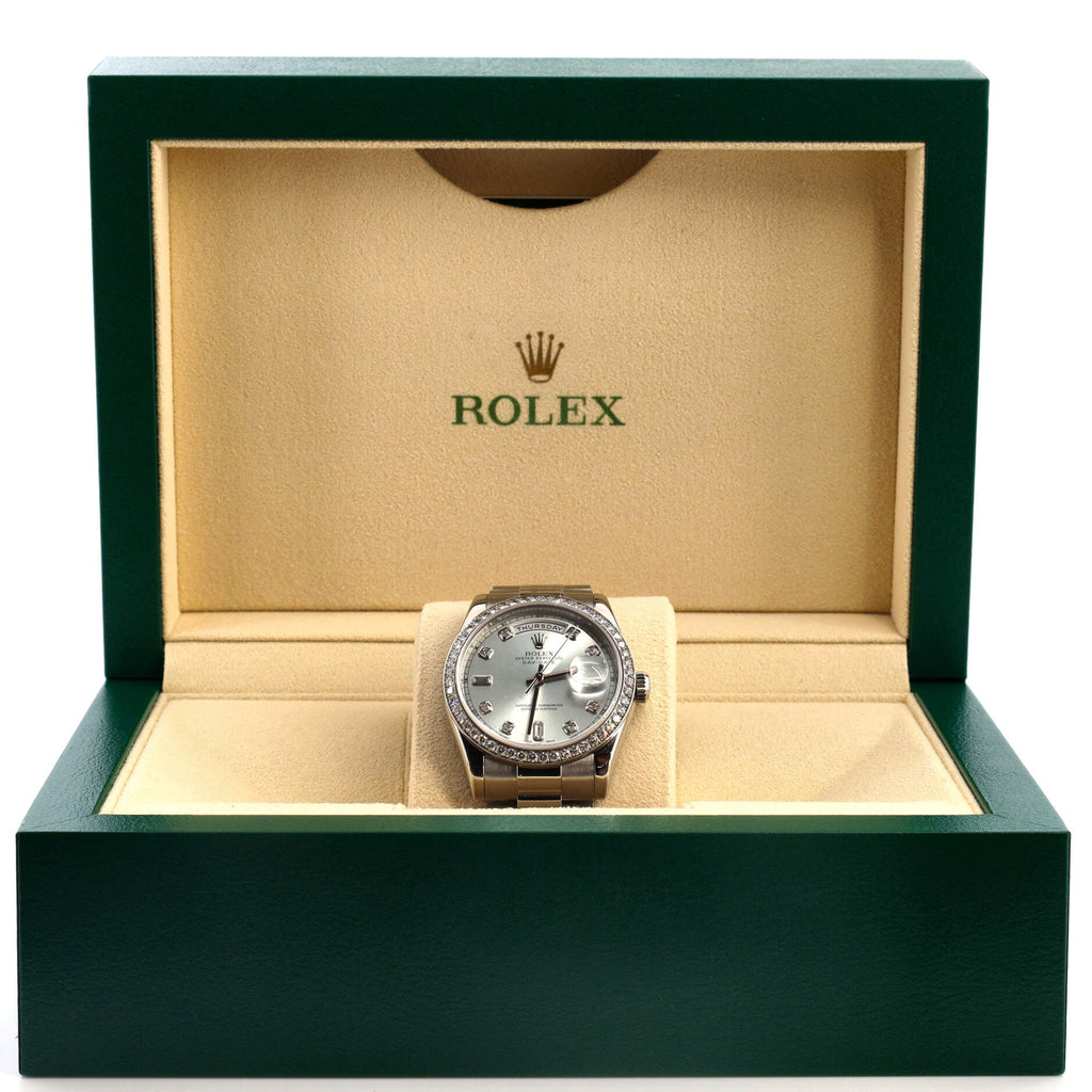 Oyster Perpetual President Day-Date Ice Blue Automatic Watch Platinum with Diamond Bezel and Round and Baguette Diamond Markers 36