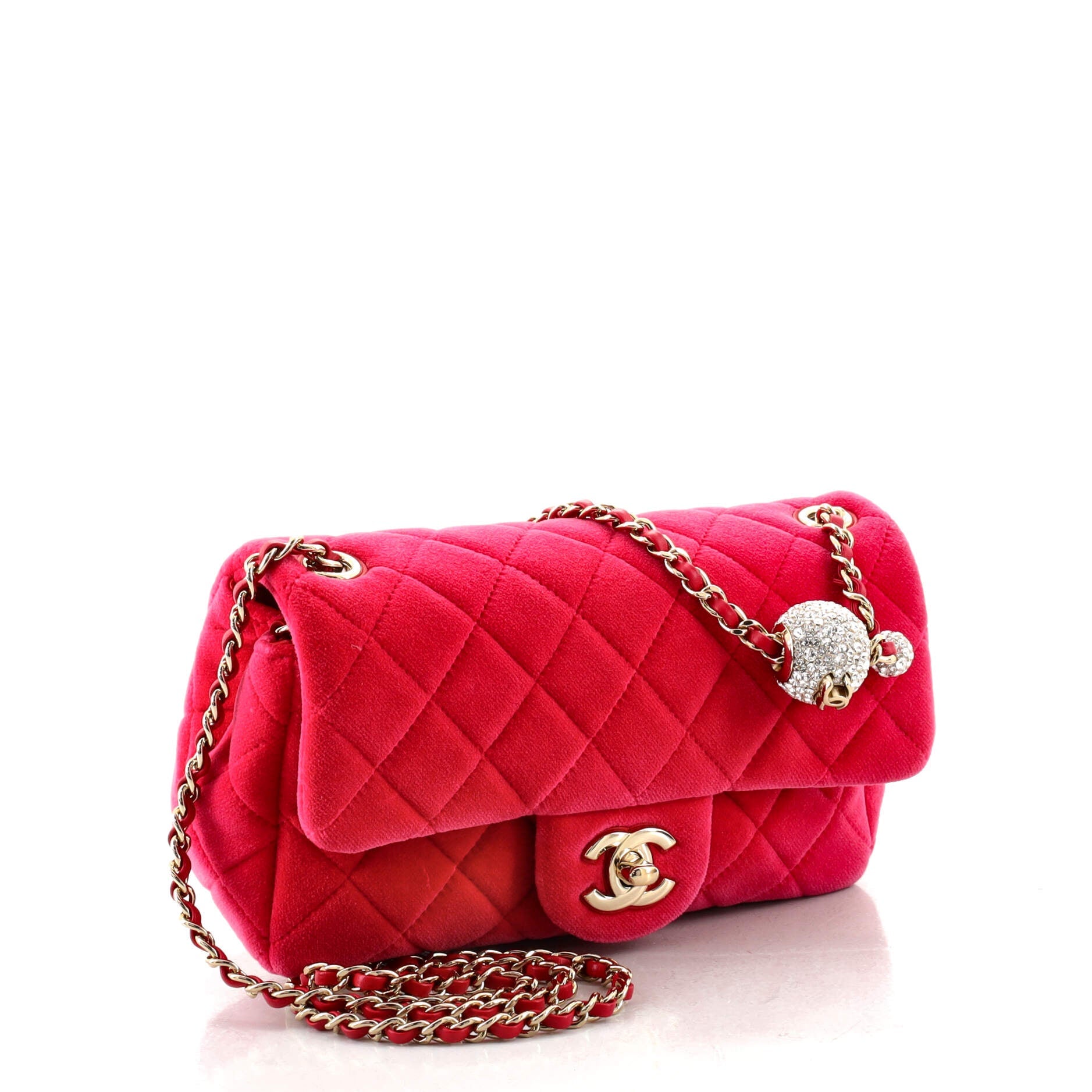 Pearl Crush Flap Bag Quilted Velvet with Crystal Detail Mini