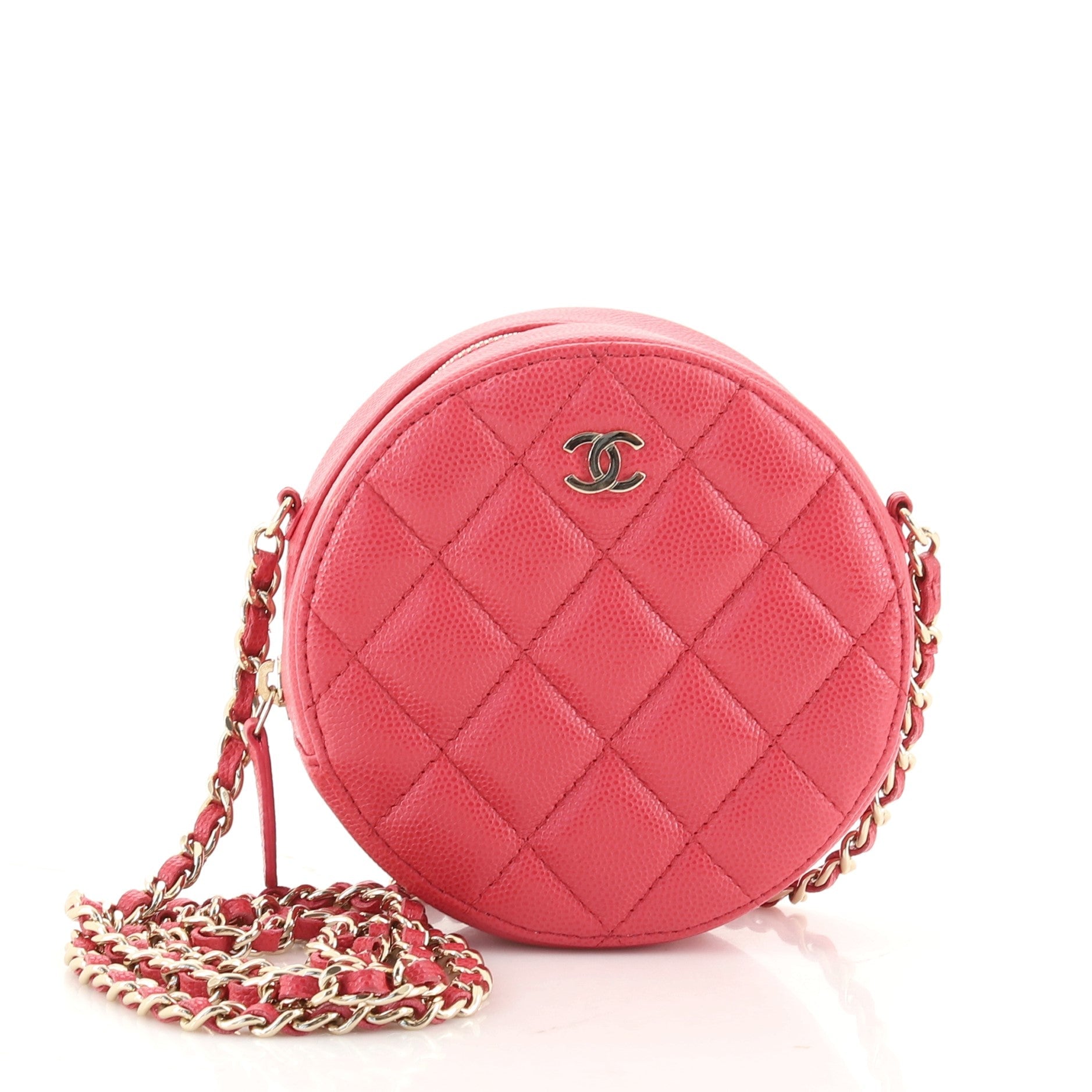 Round Clutch with Chain Quilted Caviar Mini
