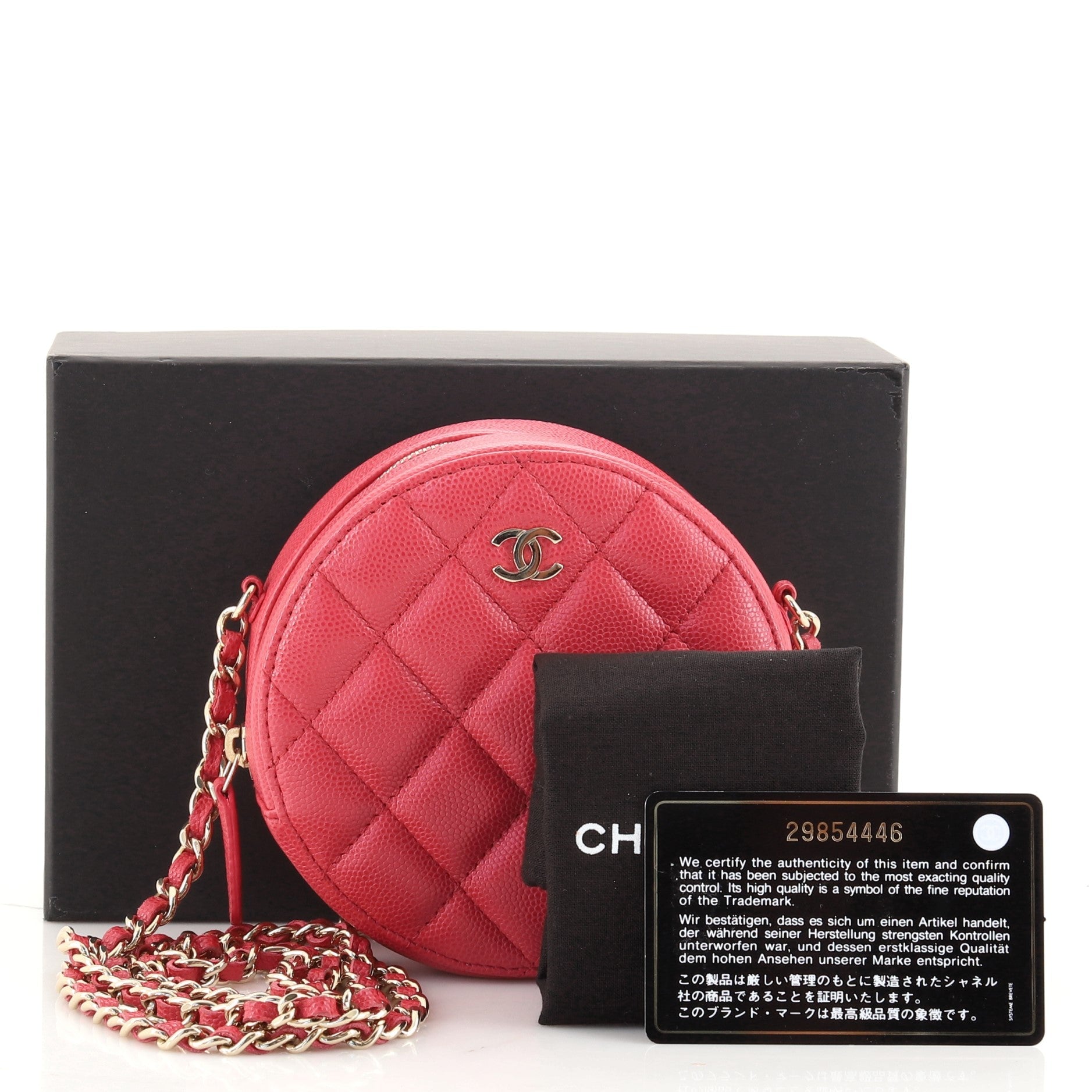 Round Clutch with Chain Quilted Caviar Mini