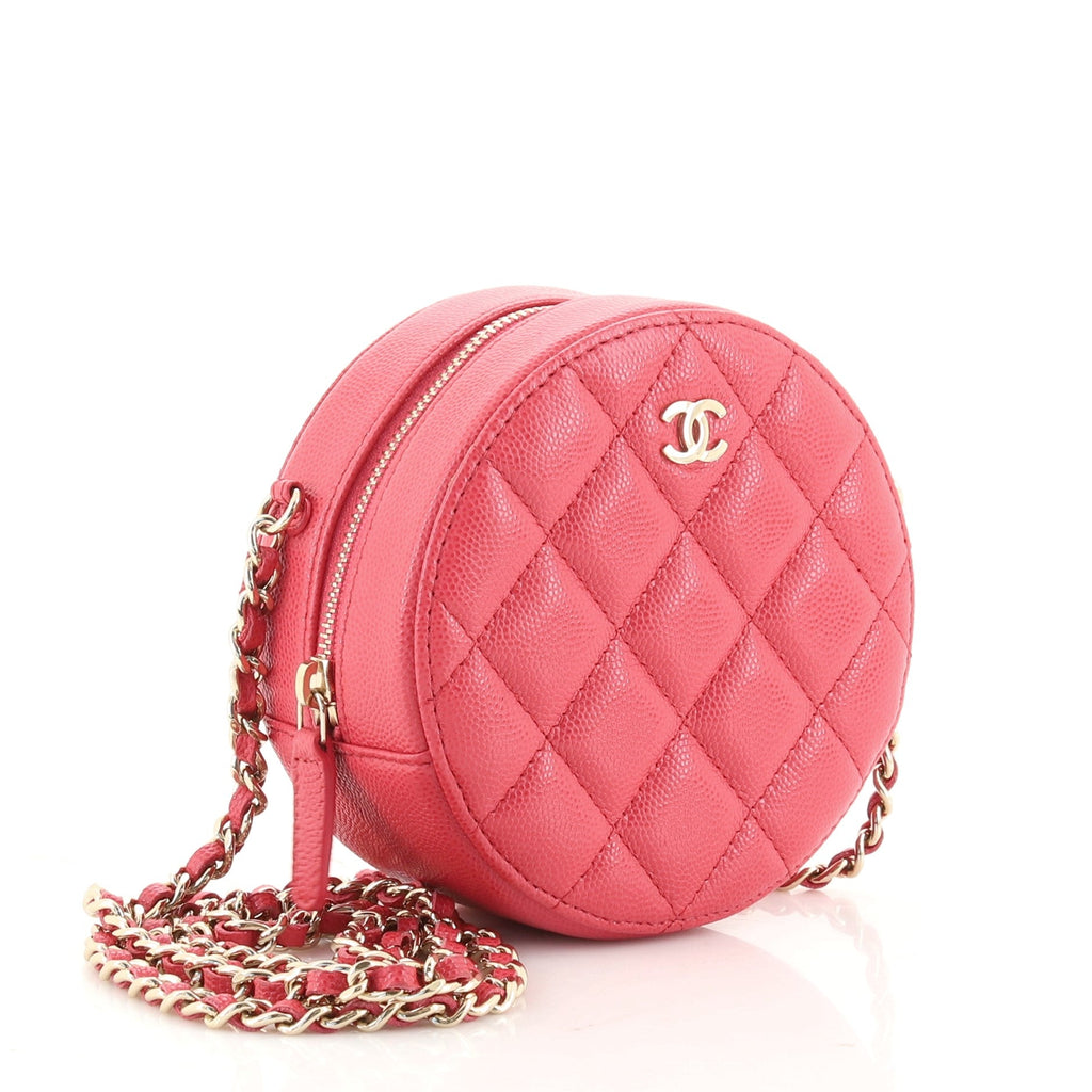 Round Clutch with Chain Quilted Caviar Mini