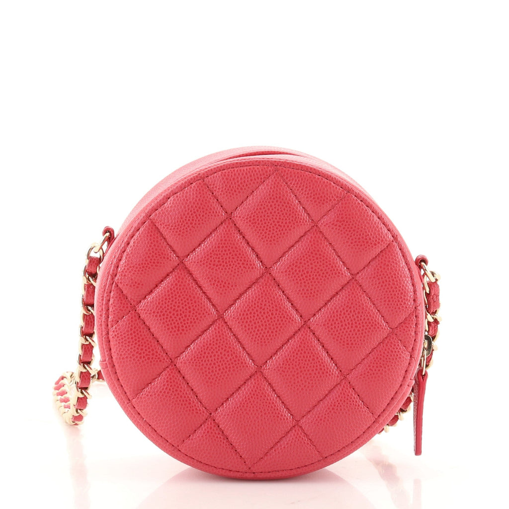 Round Clutch with Chain Quilted Caviar Mini