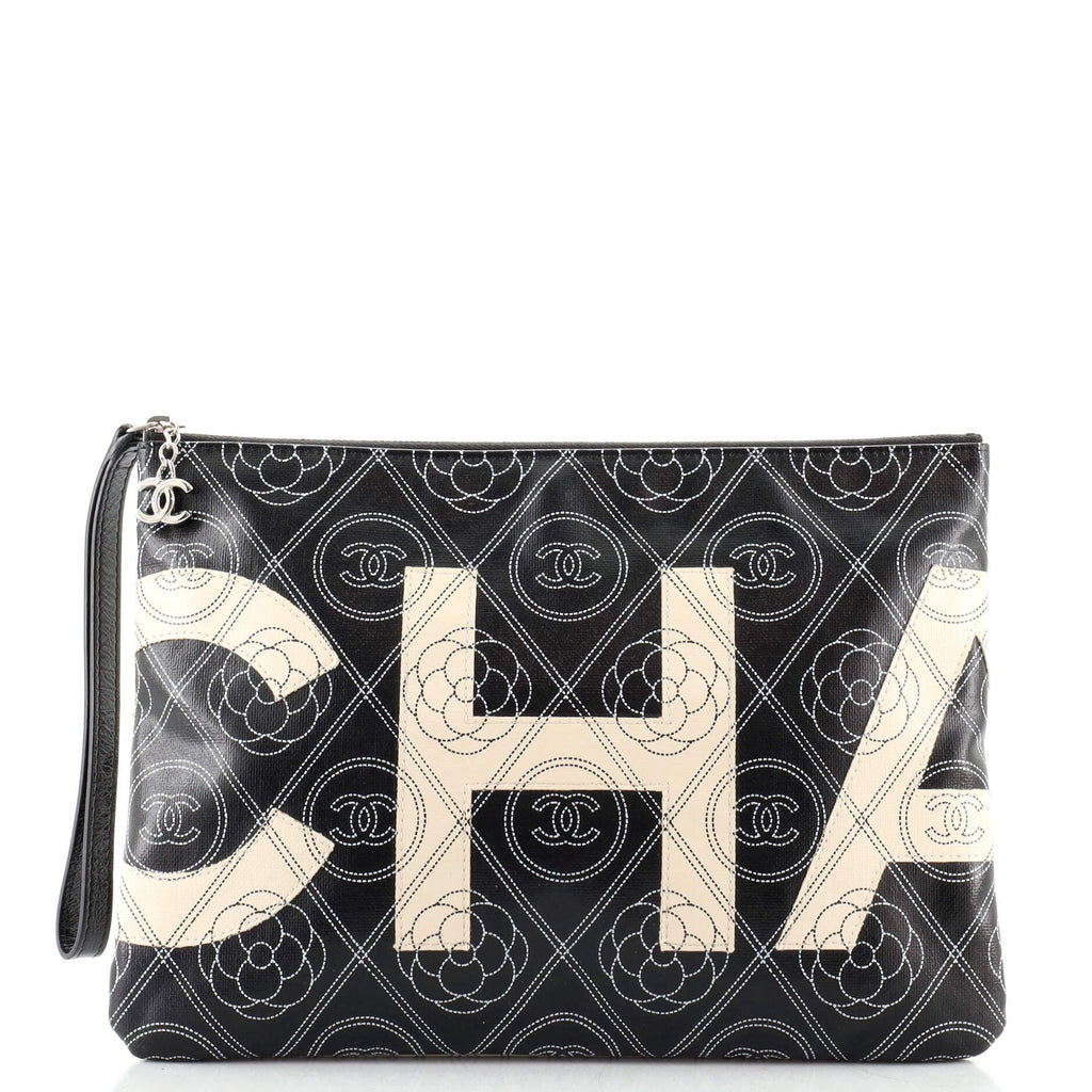 Camellia Logo Wristlet Clutch Printed Coated Canvas Medium