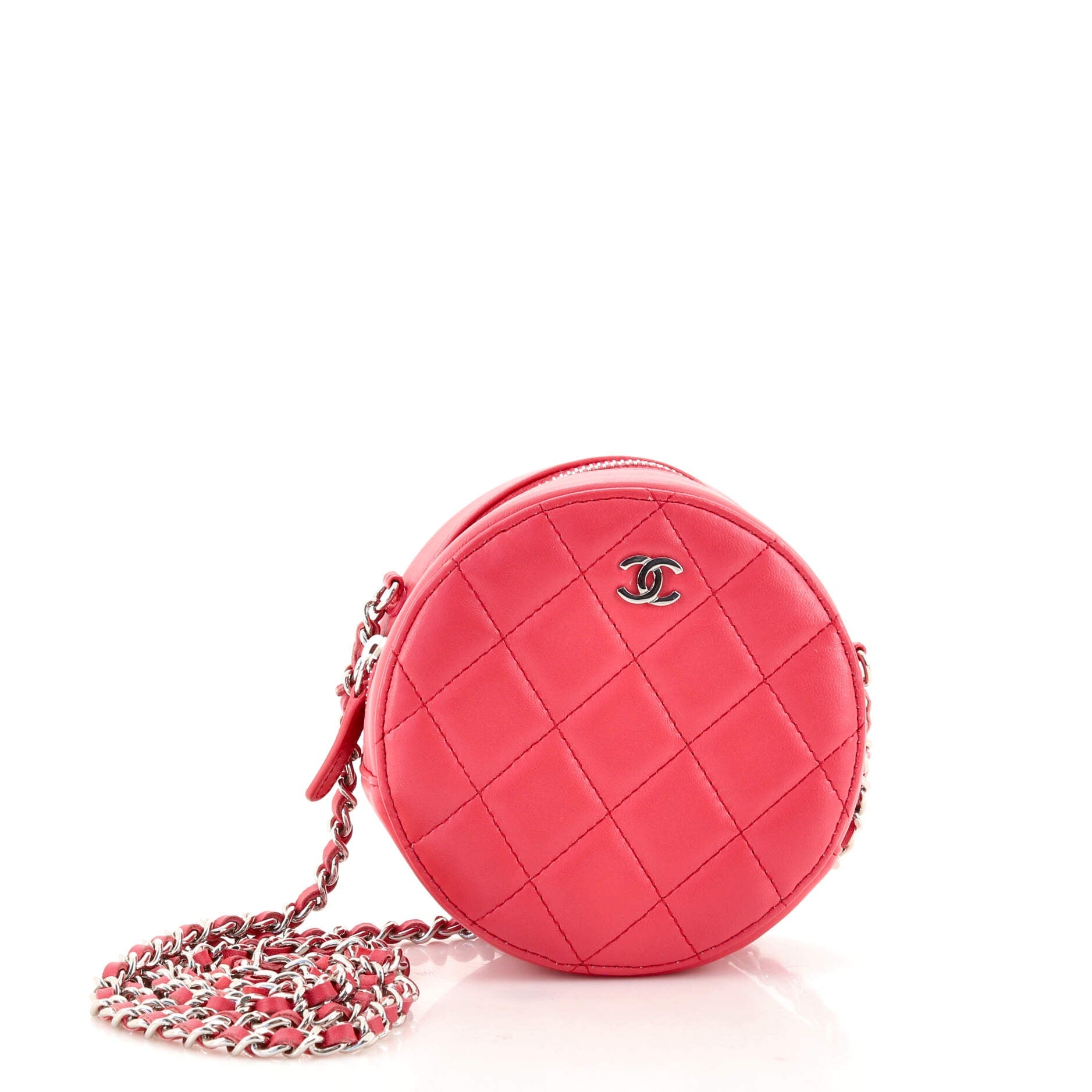 Round Clutch with Chain Quilted Lambskin Mini