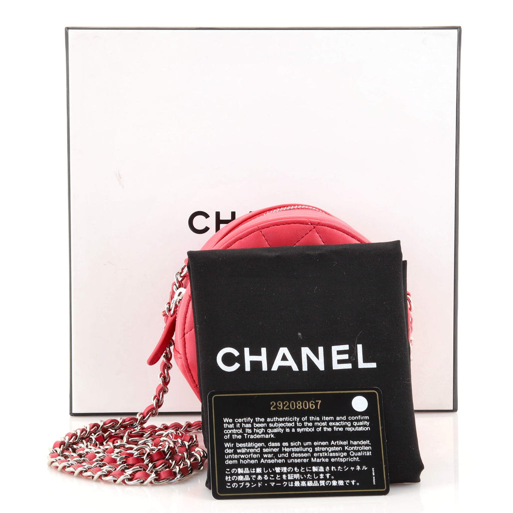 Round Clutch with Chain Quilted Lambskin Mini