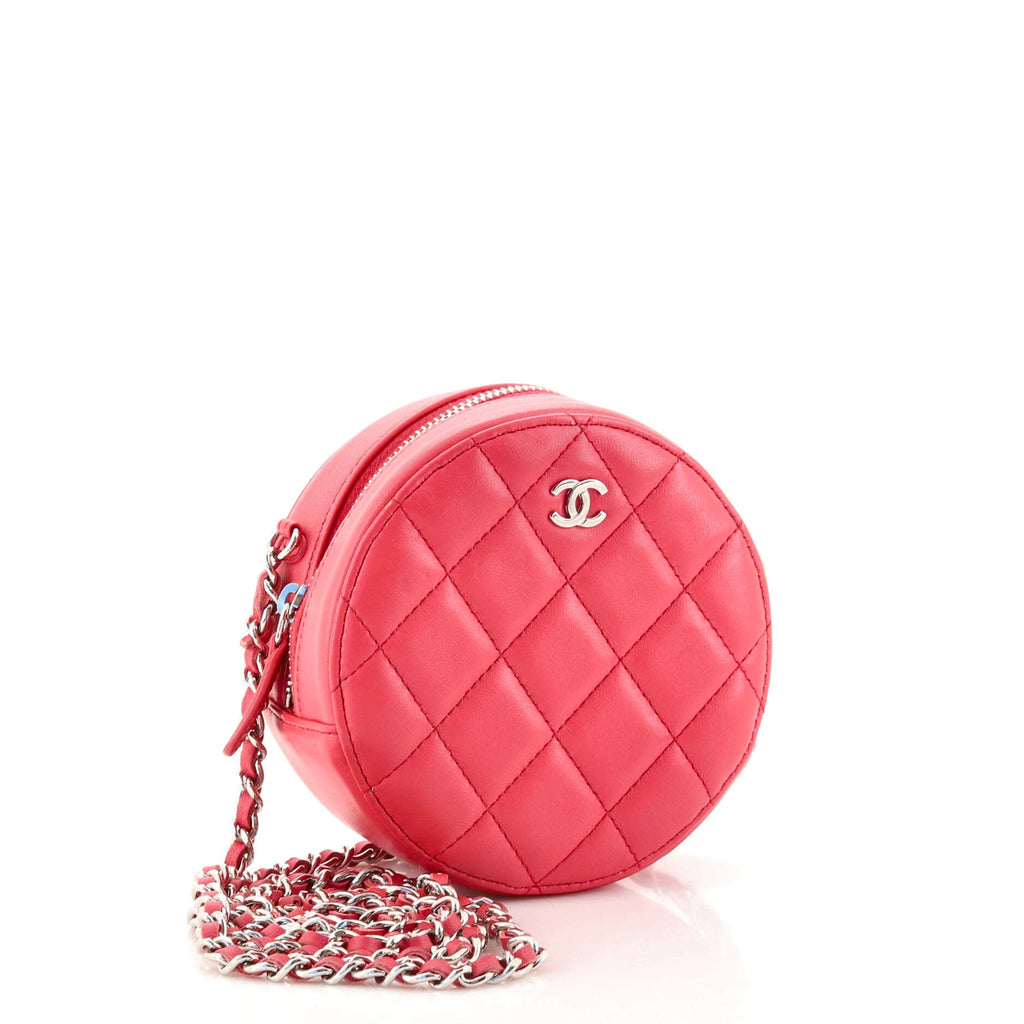 Round Clutch with Chain Quilted Lambskin Mini
