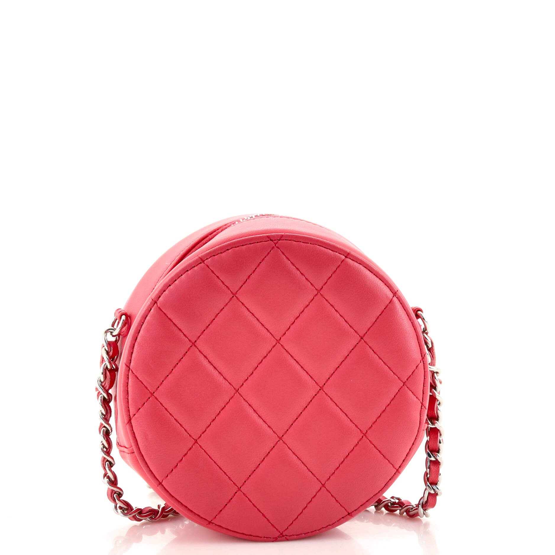 Round Clutch with Chain Quilted Lambskin Mini