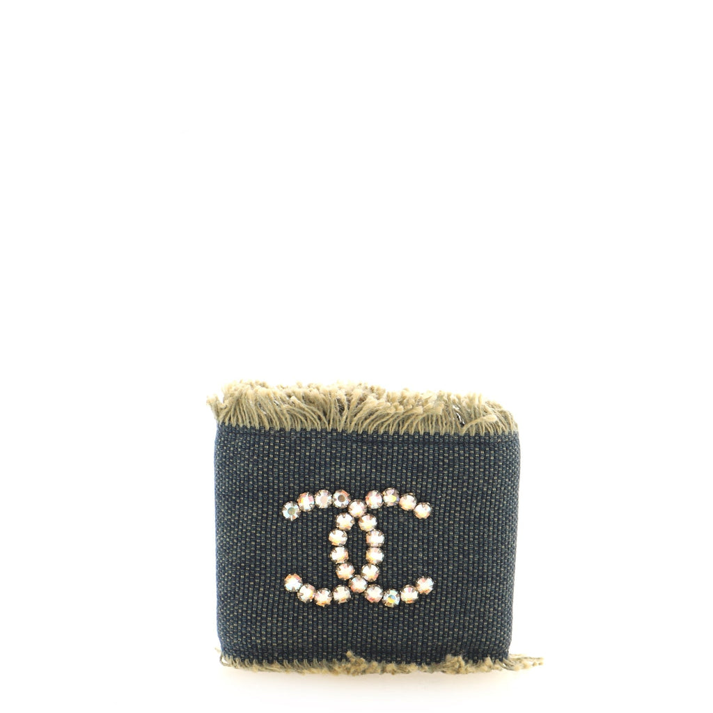 CC Fringe Cuff Bracelet Crystal Embellished Denim Extra Wide