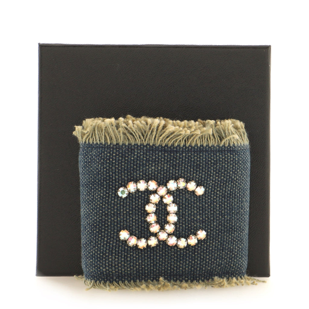 CC Fringe Cuff Bracelet Crystal Embellished Denim Extra Wide