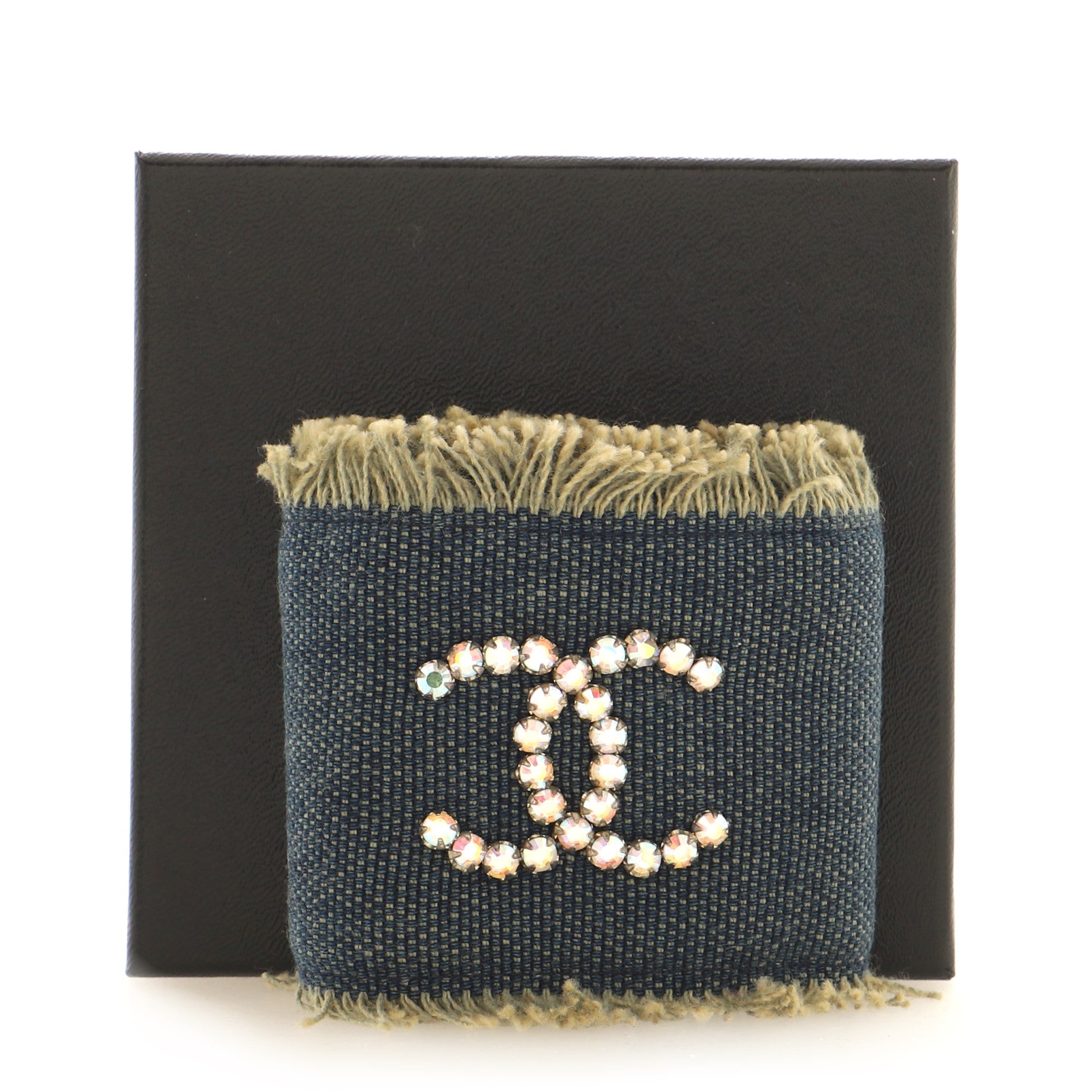 CC Fringe Cuff Bracelet Crystal Embellished Denim Extra Wide