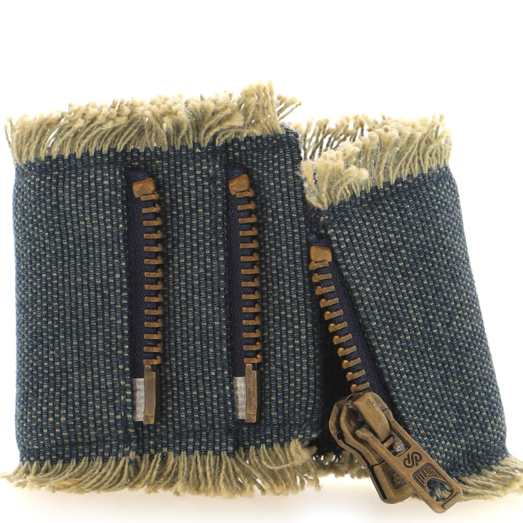 CC Fringe Cuff Bracelet Crystal Embellished Denim Extra Wide
