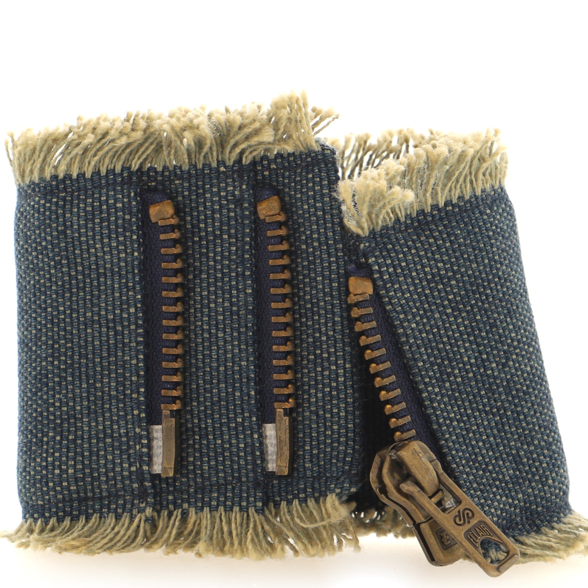 CC Fringe Cuff Bracelet Crystal Embellished Denim Extra Wide
