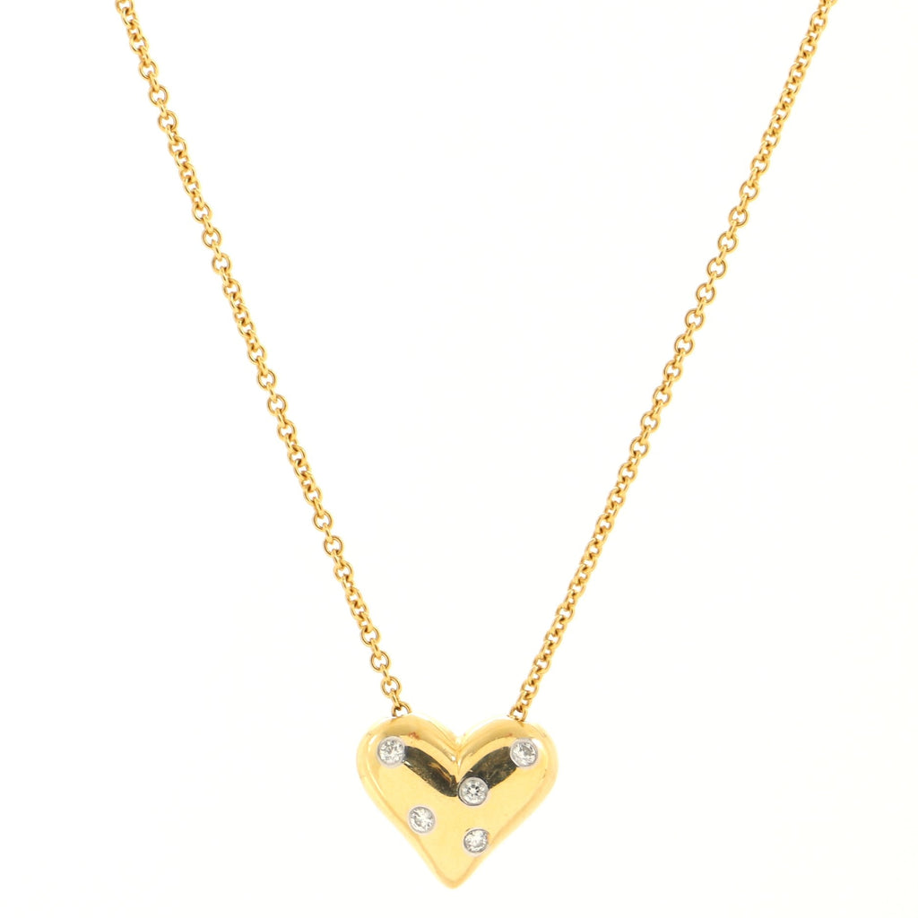 Etoile Heart 5 Diamond Pendant Necklace 18K Yellow Gold with Platinum and Diamonds