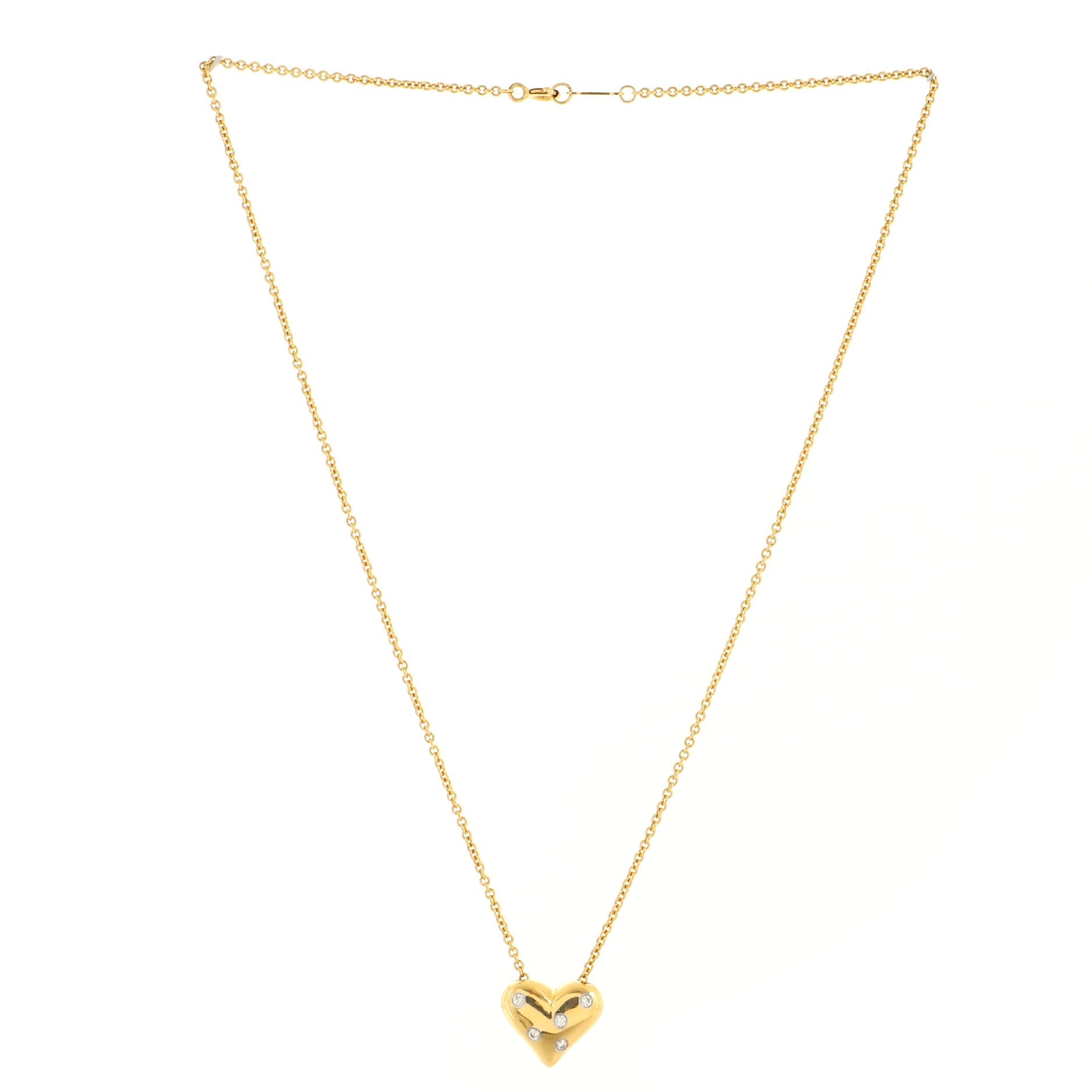 Etoile Heart 5 Diamond Pendant Necklace 18K Yellow Gold with Platinum and Diamonds