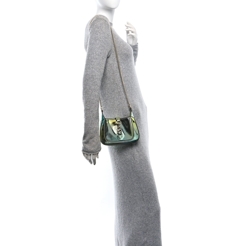 Piuma Shade Lux Mirrored Calfskin Mini Jackie Notte Bag Glacial Yellow Silver