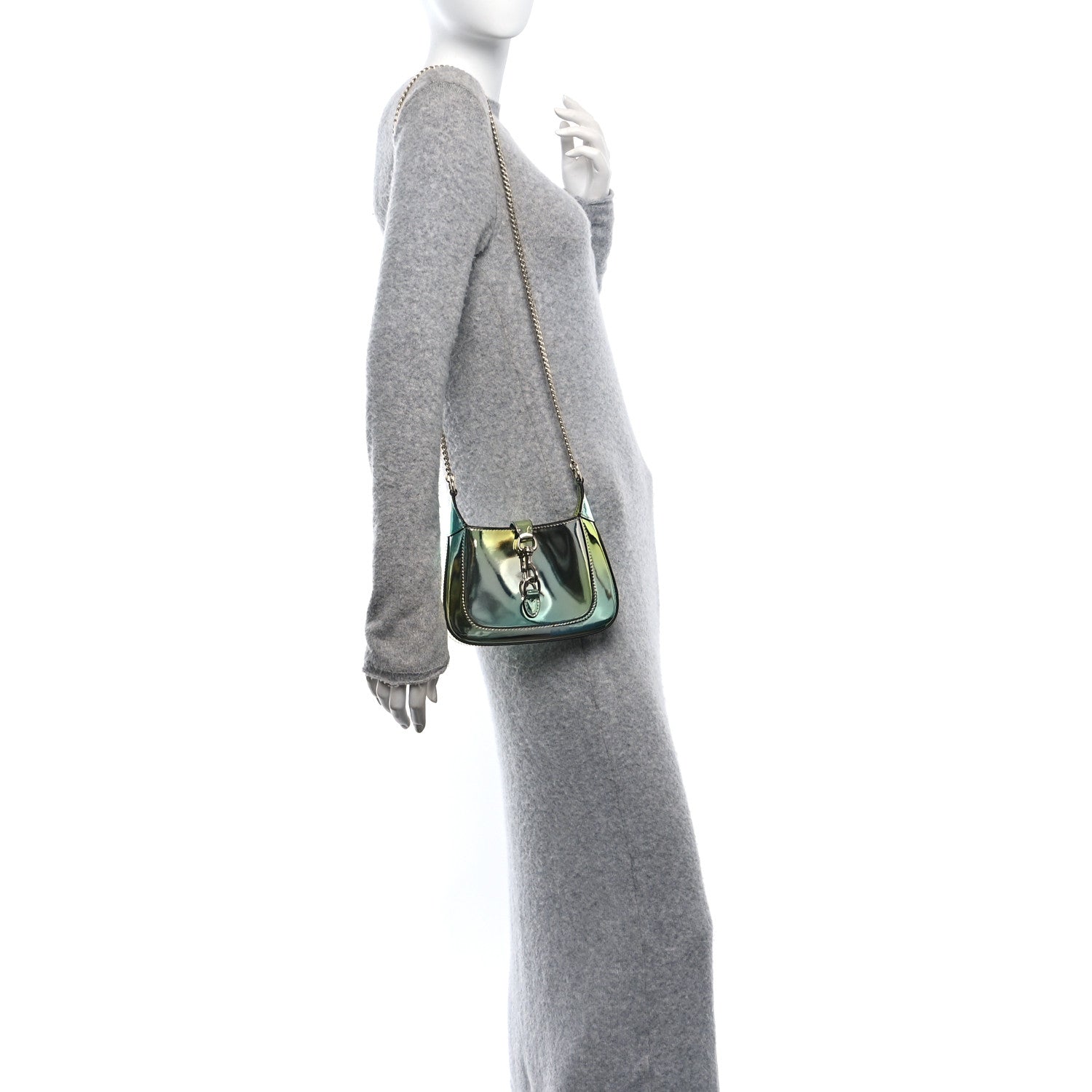 Piuma Shade Lux Mirrored Calfskin Mini Jackie Notte Bag Glacial Yellow Silver