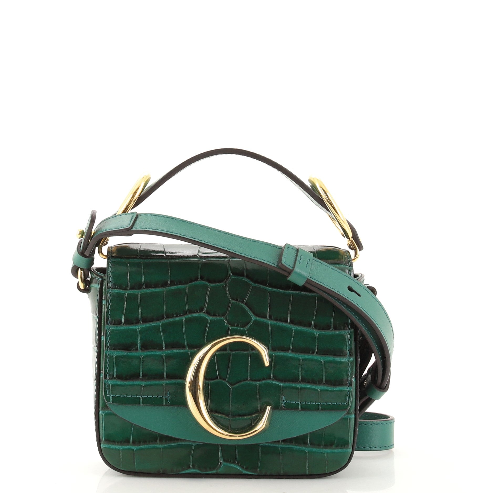 C Flap Bag Crocodile Embossed Leather Mini