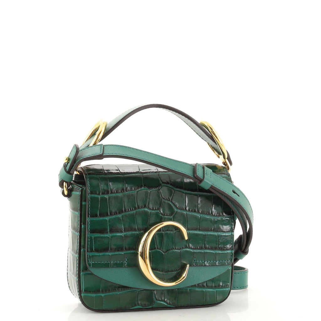 C Flap Bag Crocodile Embossed Leather Mini