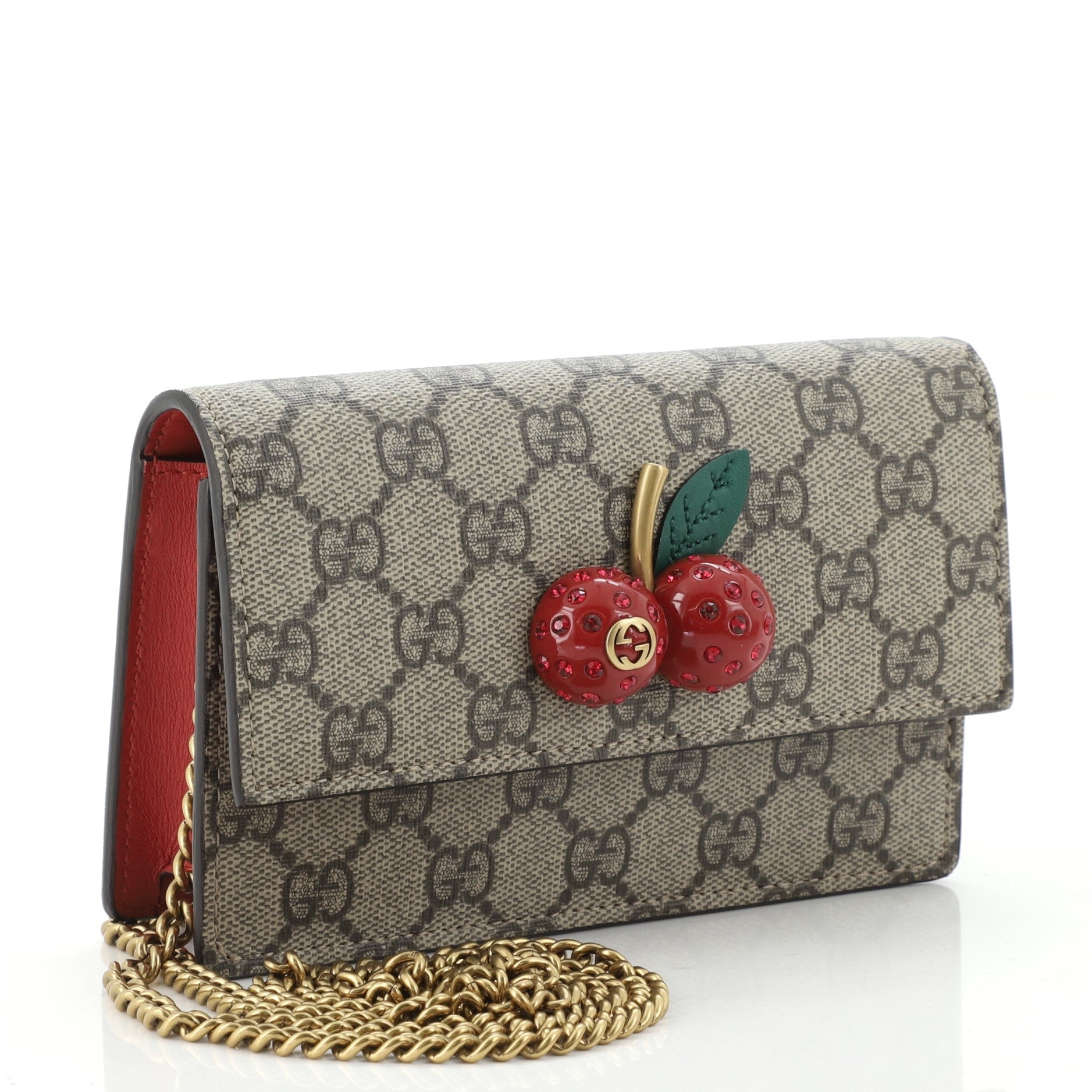 Cherries Wallet on Chain GG Coated Canvas Mini