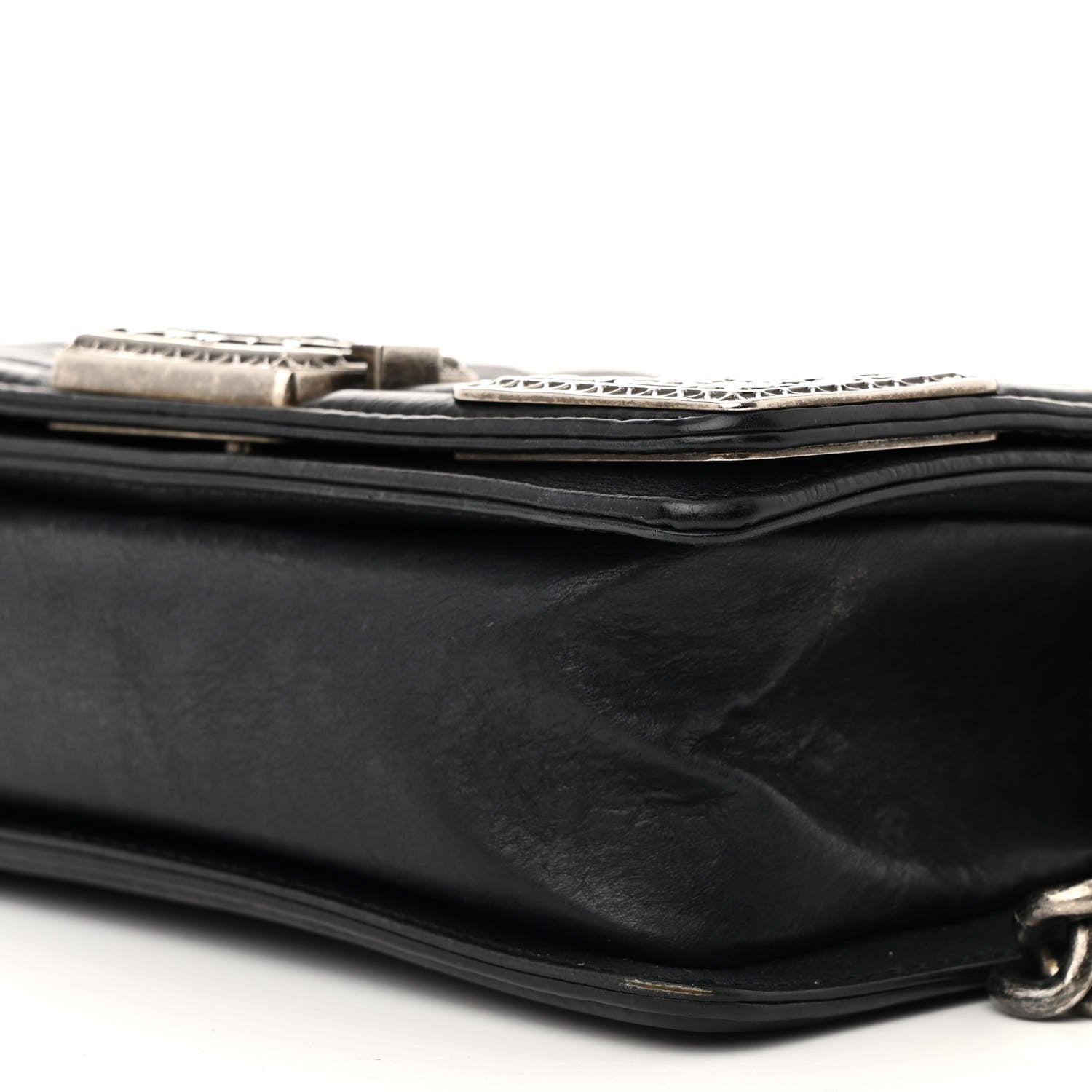 Calfskin Quilted Embellished Metal Small Boy Flap Black