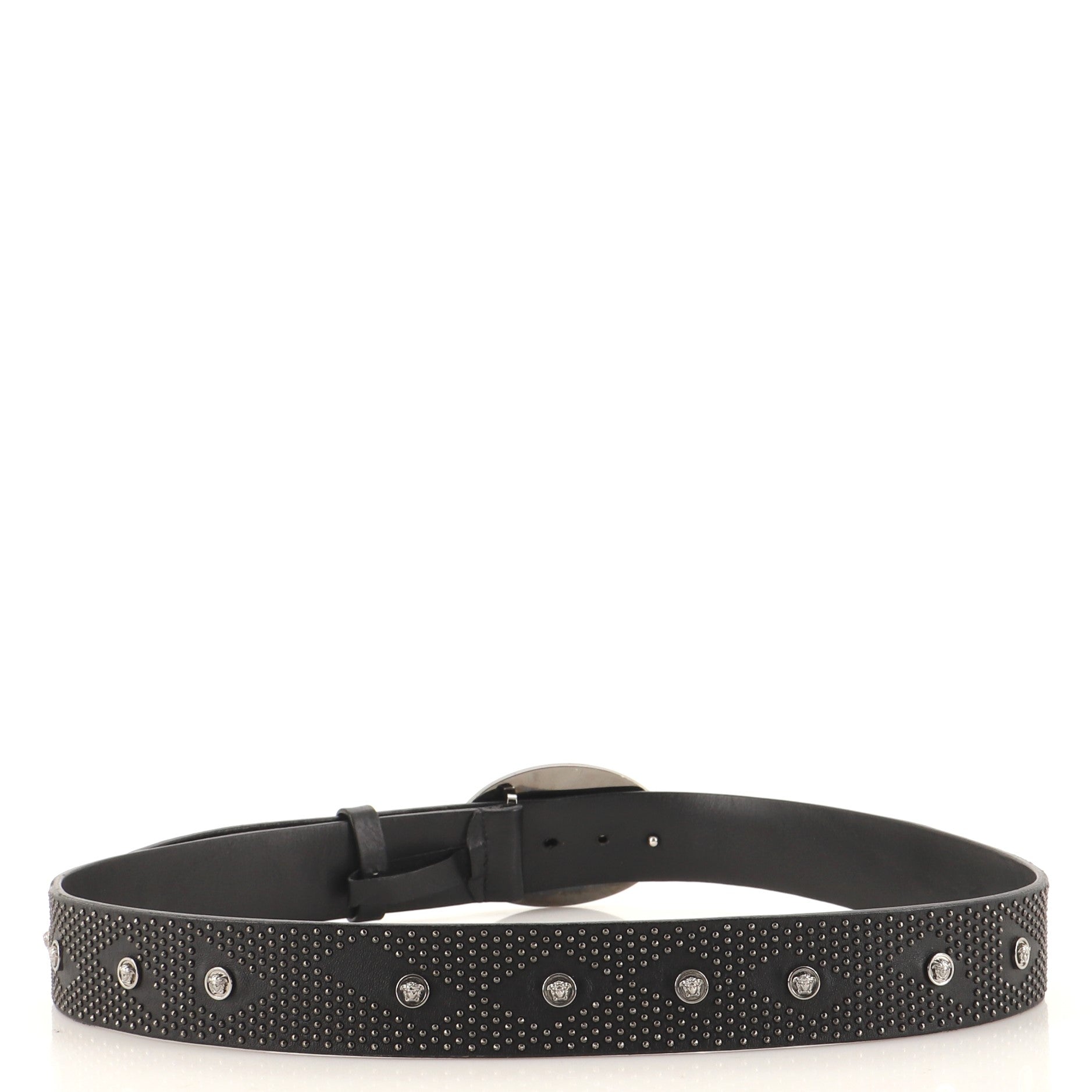 Medusa Oval Buckle Belt Studded Leather Wide 100