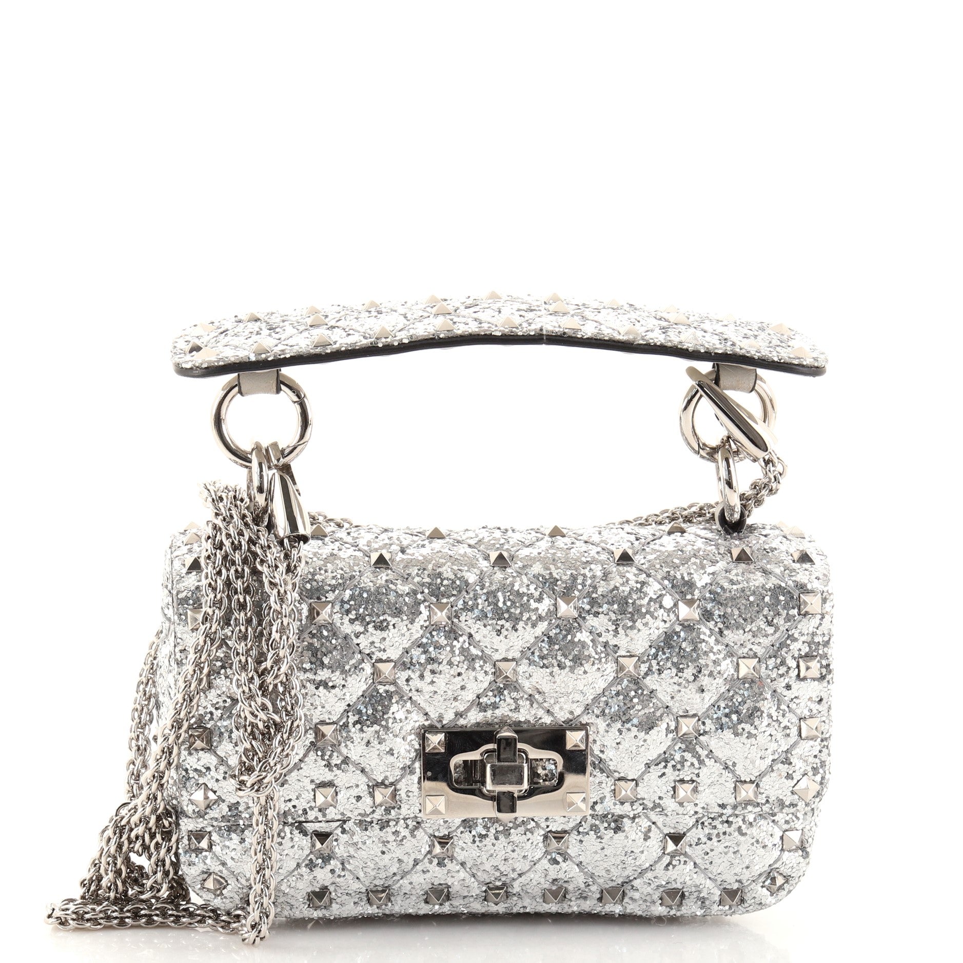 Rockstud Spike Flap Bag Quilted Glitter Leather Mini