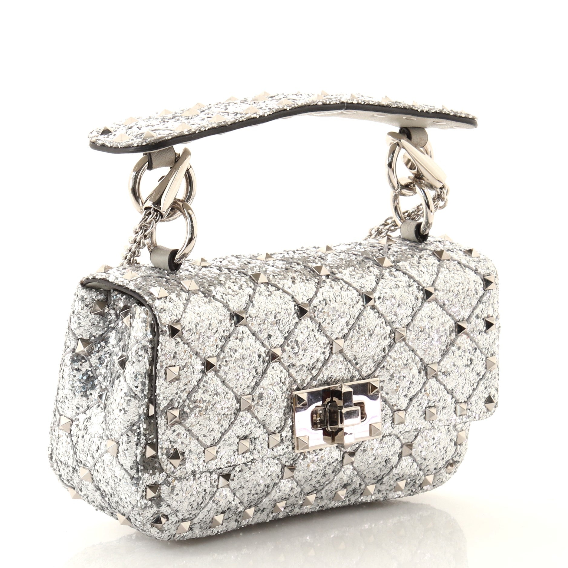 Rockstud Spike Flap Bag Quilted Glitter Leather Mini