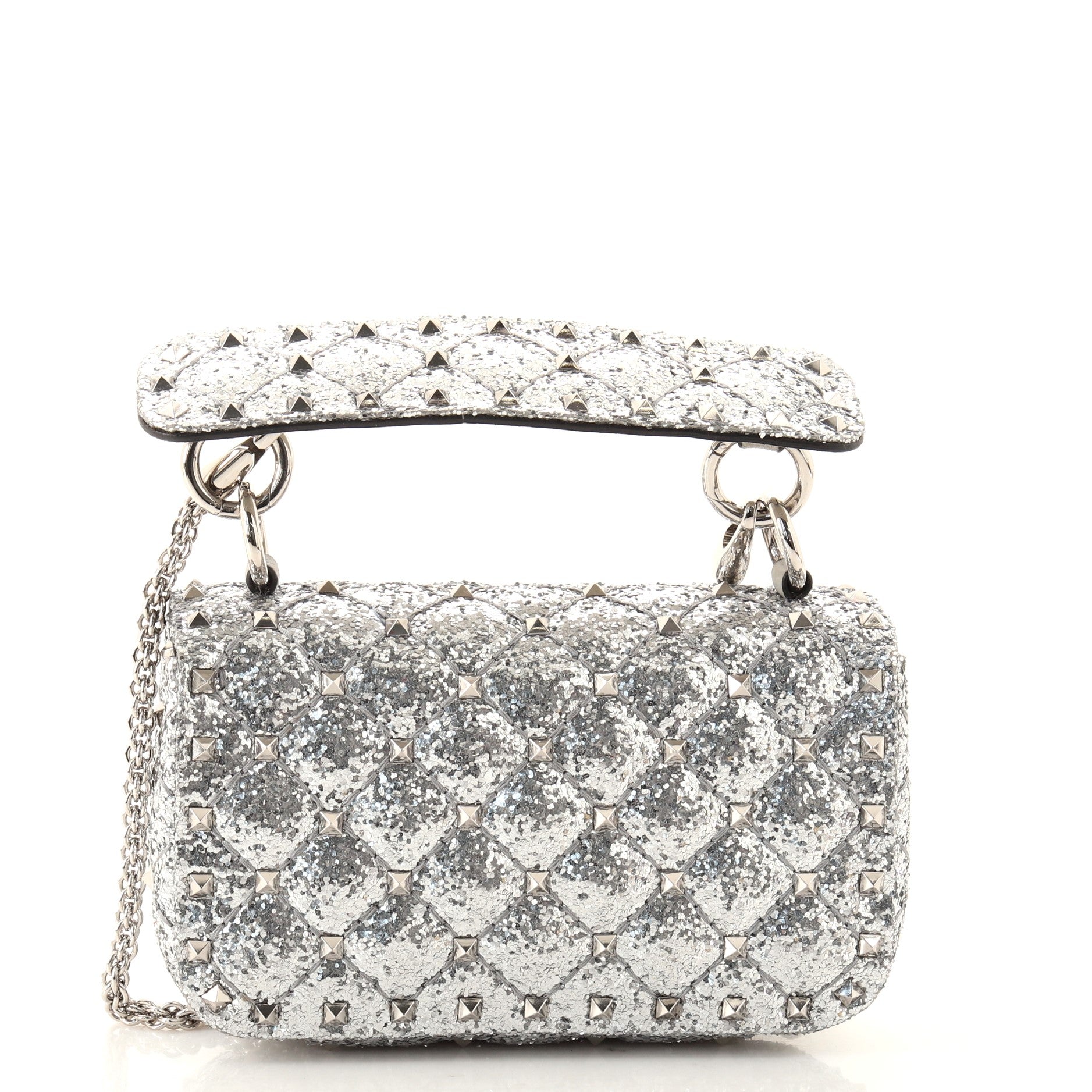 Rockstud Spike Flap Bag Quilted Glitter Leather Mini