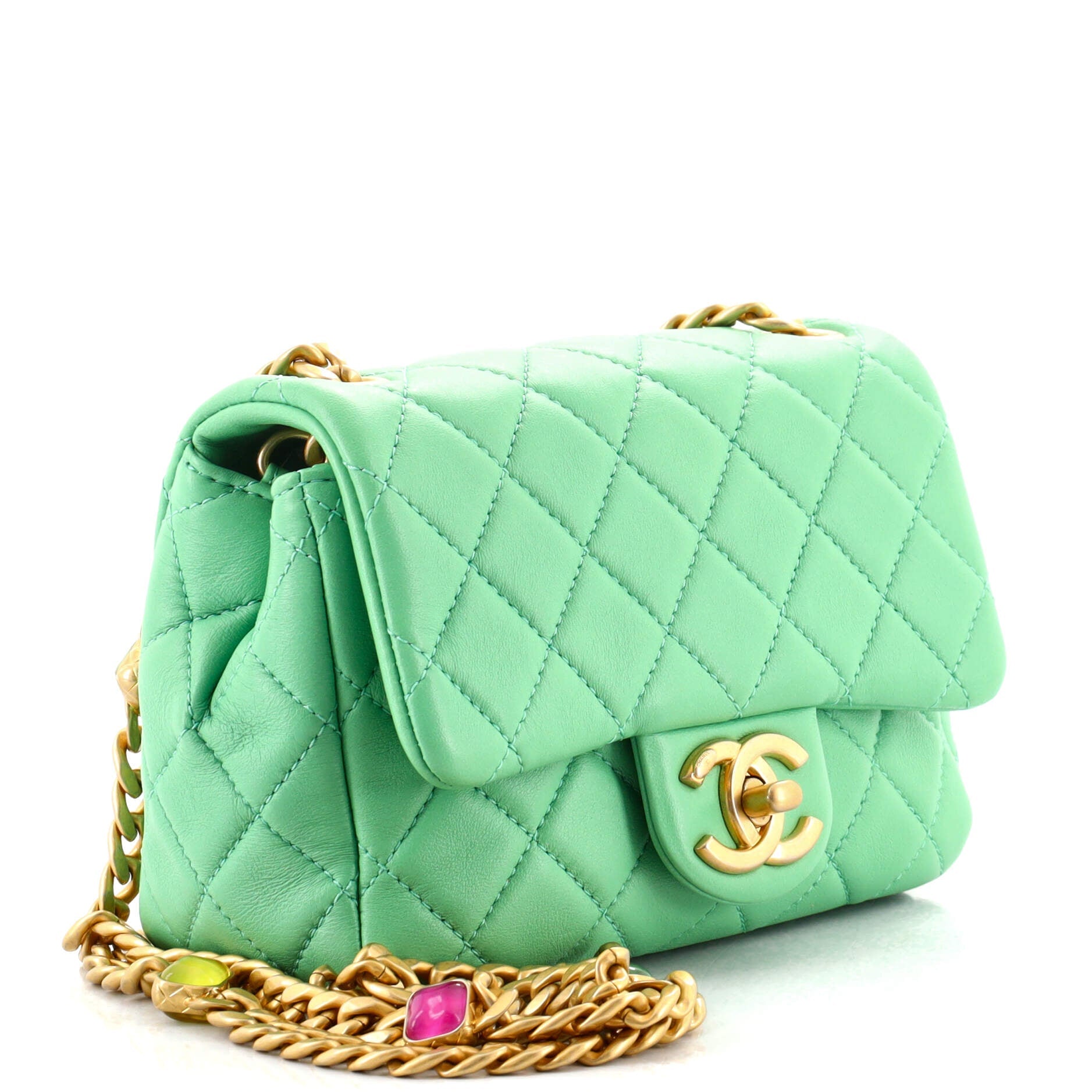 Pearl Samba Resin Chain Square Flap Bag Quilted Lambskin Mini