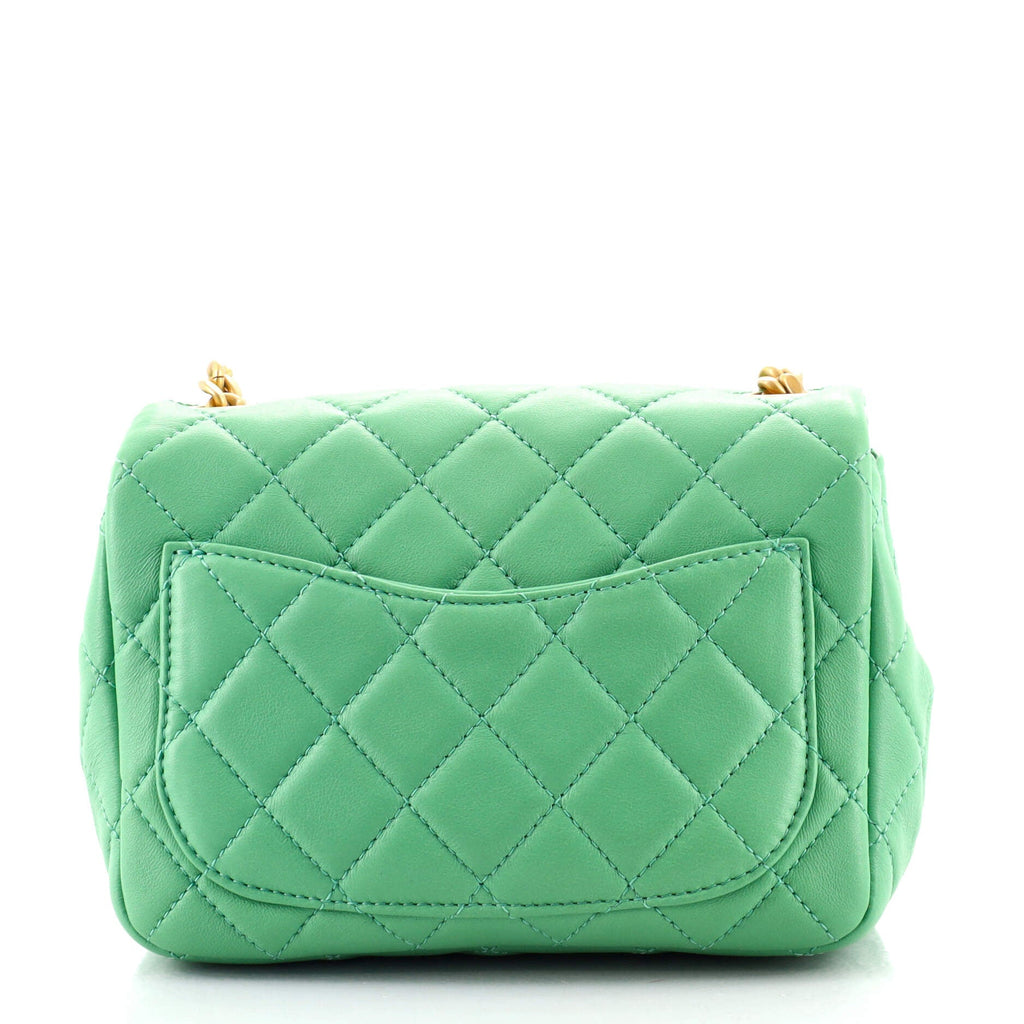 Pearl Samba Resin Chain Square Flap Bag Quilted Lambskin Mini