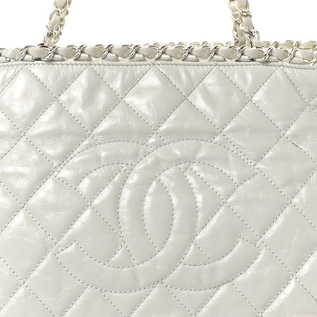 Glazed Calfskin Quilted Small Chain Me Tote Dark White