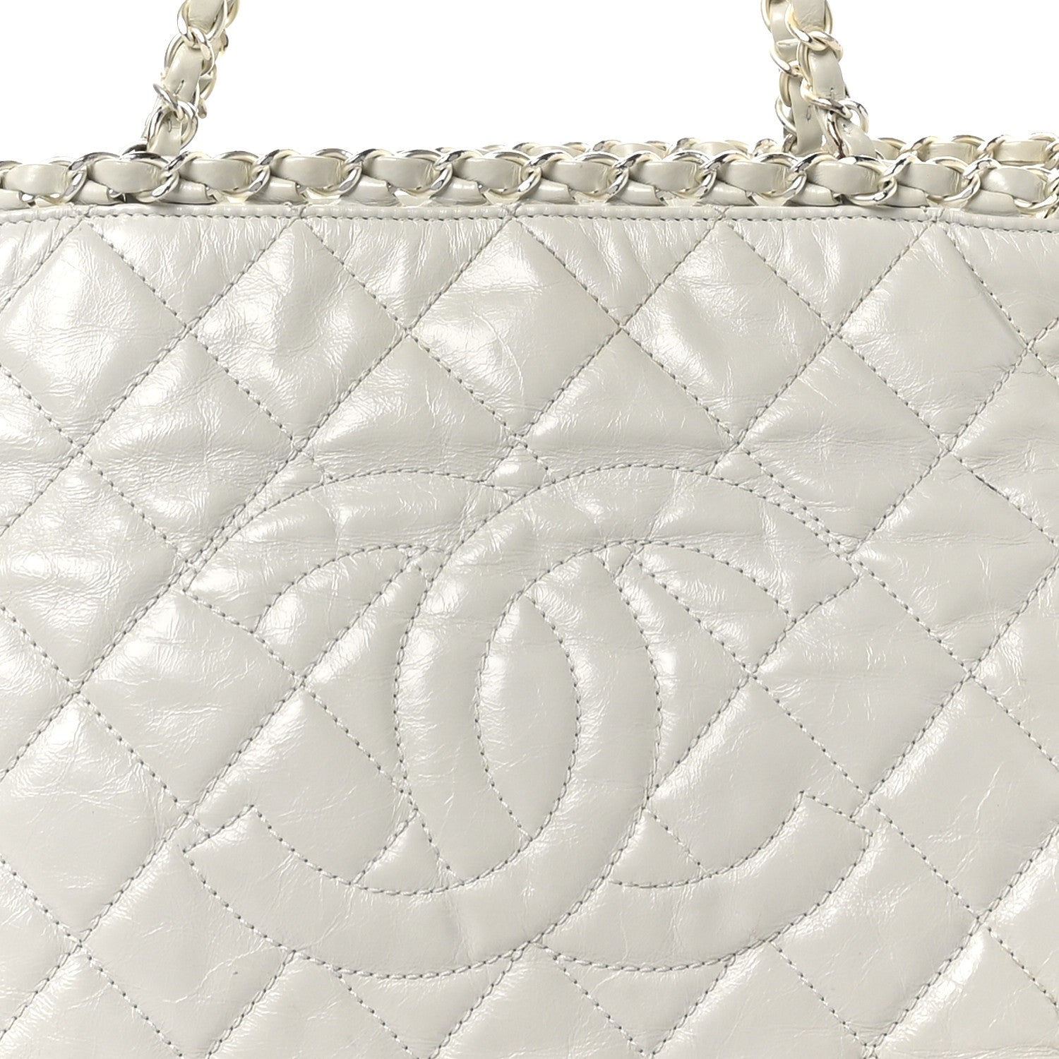 Glazed Calfskin Quilted Small Chain Me Tote Dark White