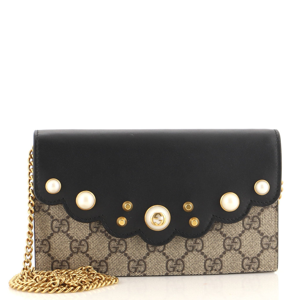 Pearly Wallet on Chain Coated Canvas with Leather Mini