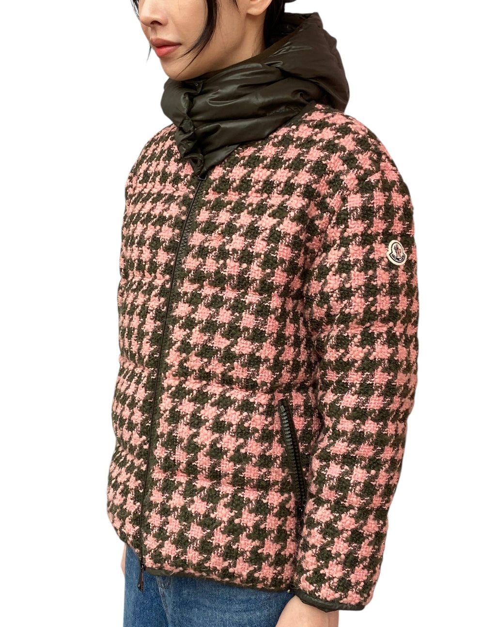 Moncler Pink Chevril Houndstooth Puffer Jacket - 1 / S-M