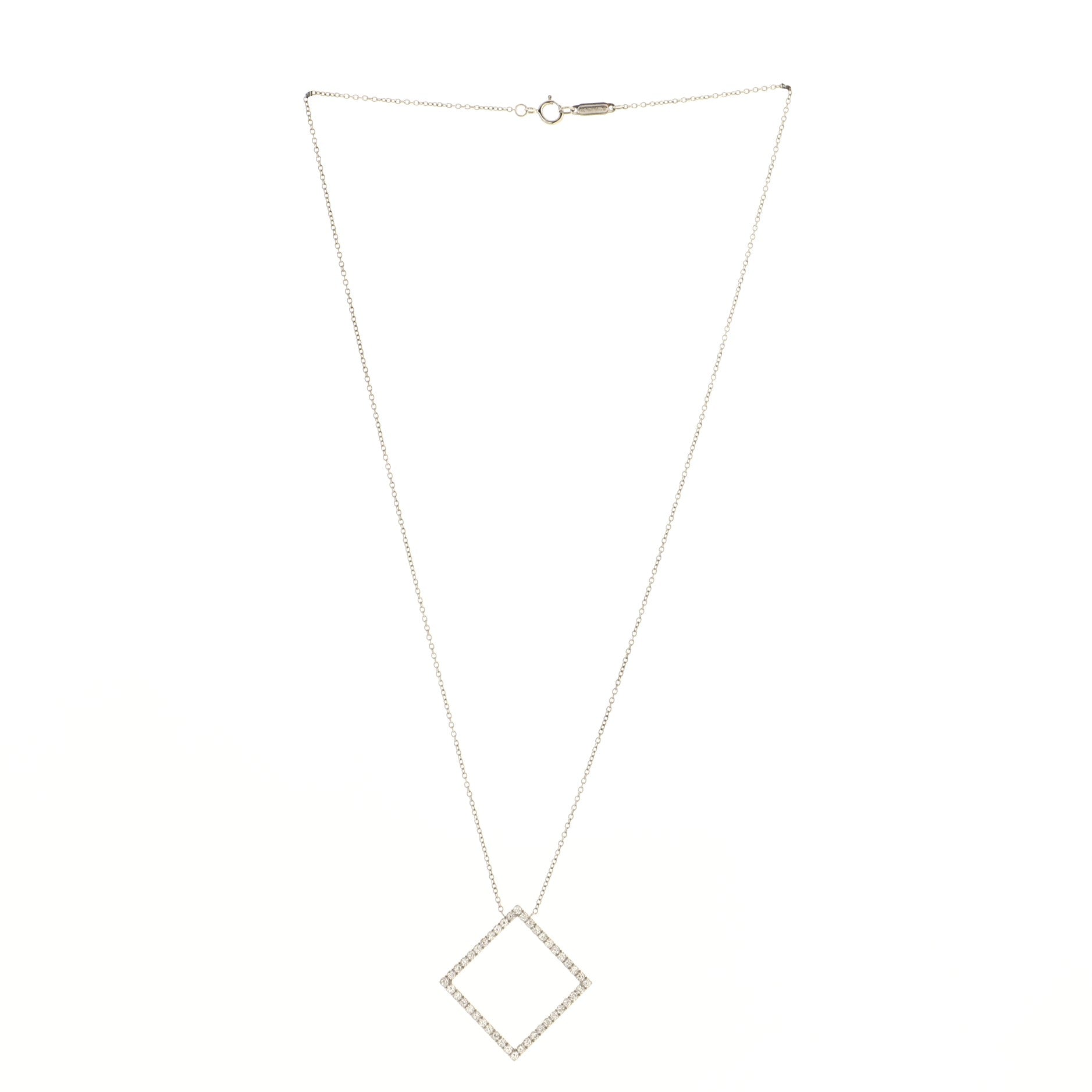 Metro Square Pendant Necklace 18K White Gold and Diamonds