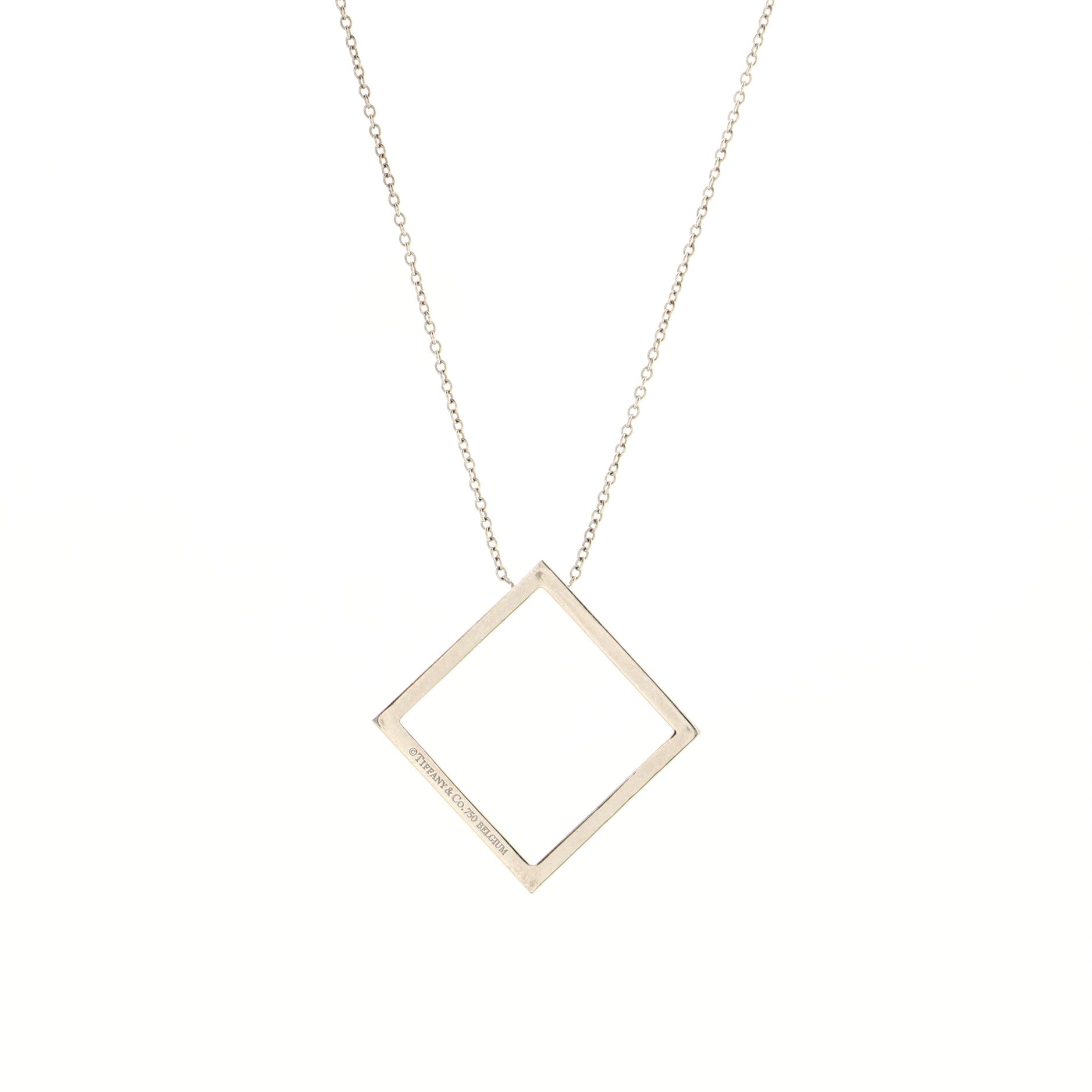 Metro Square Pendant Necklace 18K White Gold and Diamonds