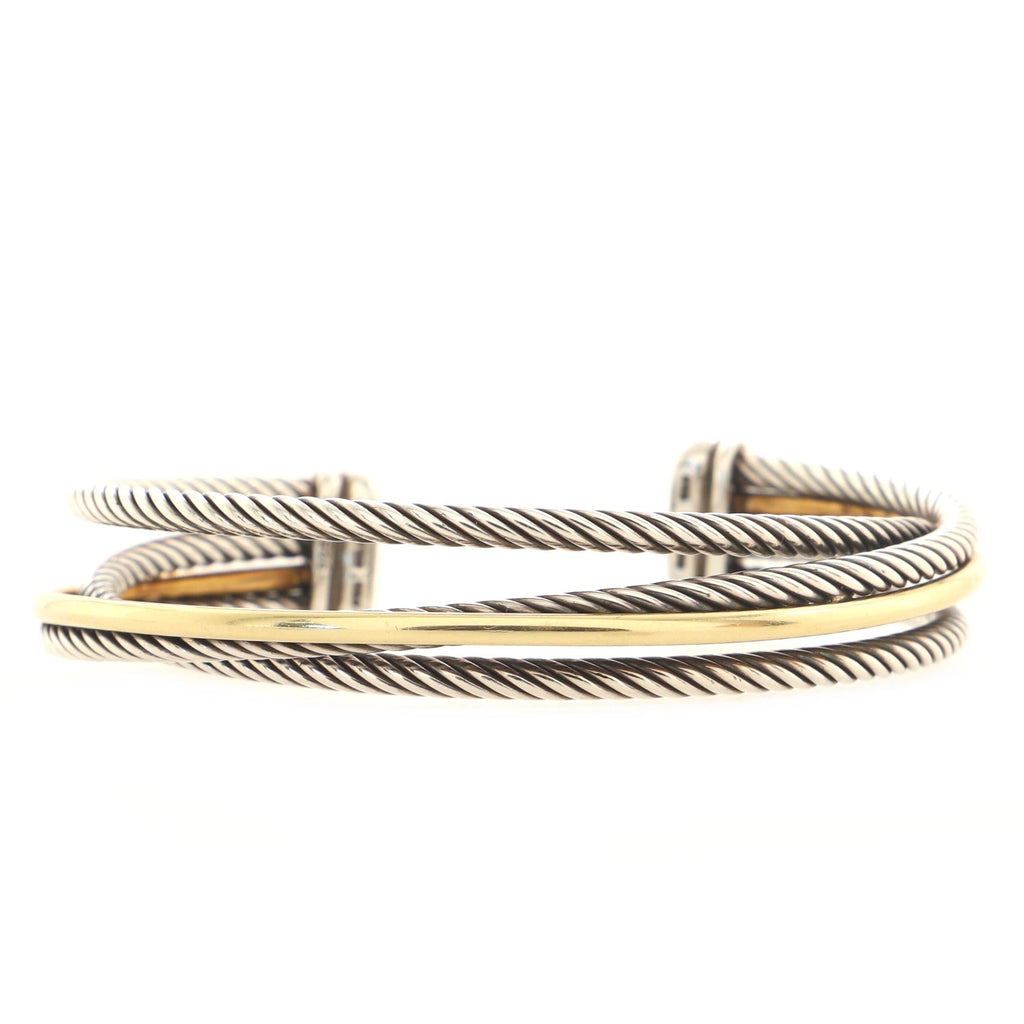 Three Row Crossover Cuff Bracelet Sterling Silver with 18K Yellow Gold