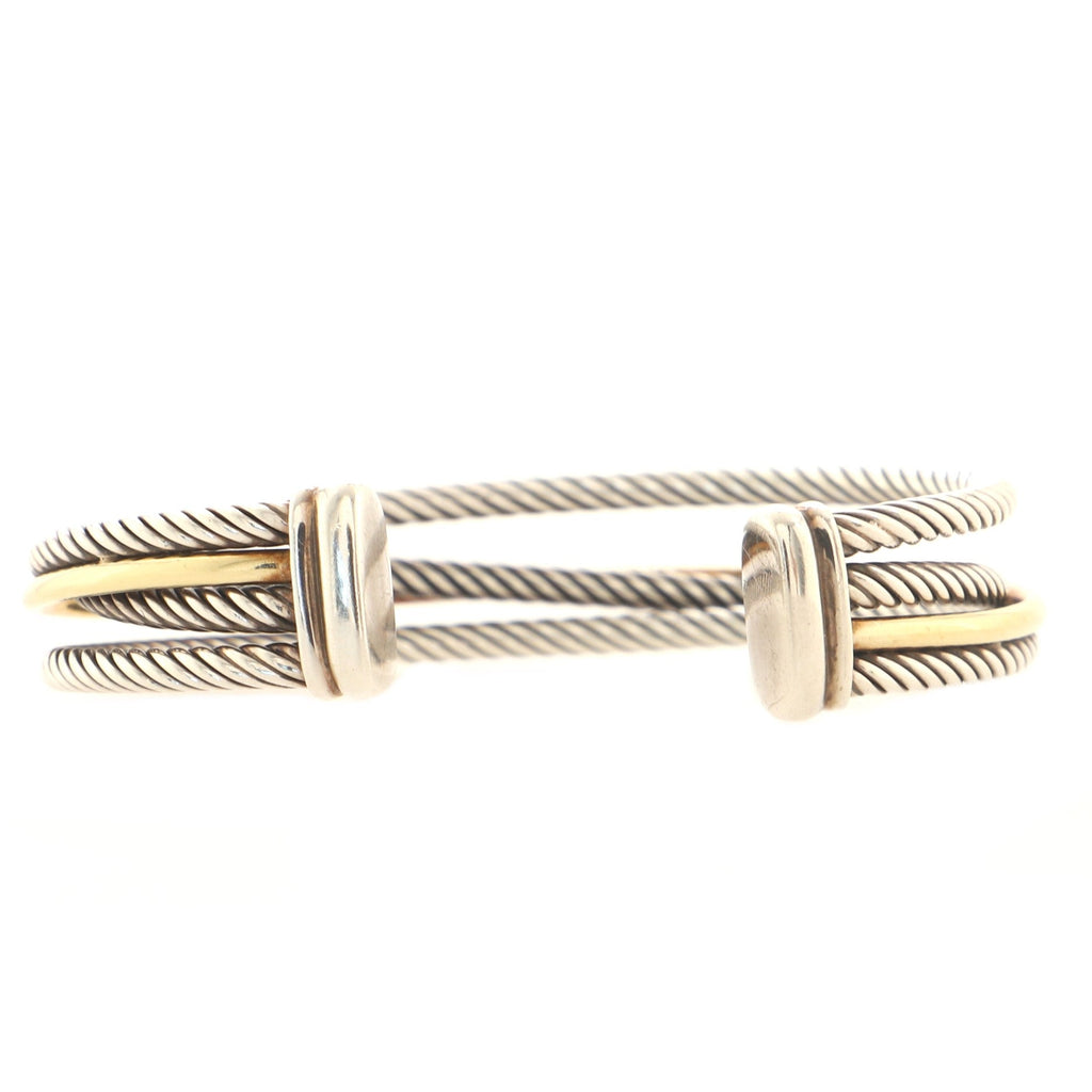 Three Row Crossover Cuff Bracelet Sterling Silver with 18K Yellow Gold